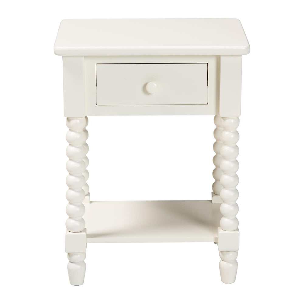 Raynera End Table with Bobbin Legs - 1-Drawer Accent Table with Spindle Turned Legs and Open Shelf, Cottage Farmhouse Style Side Table for Living Room