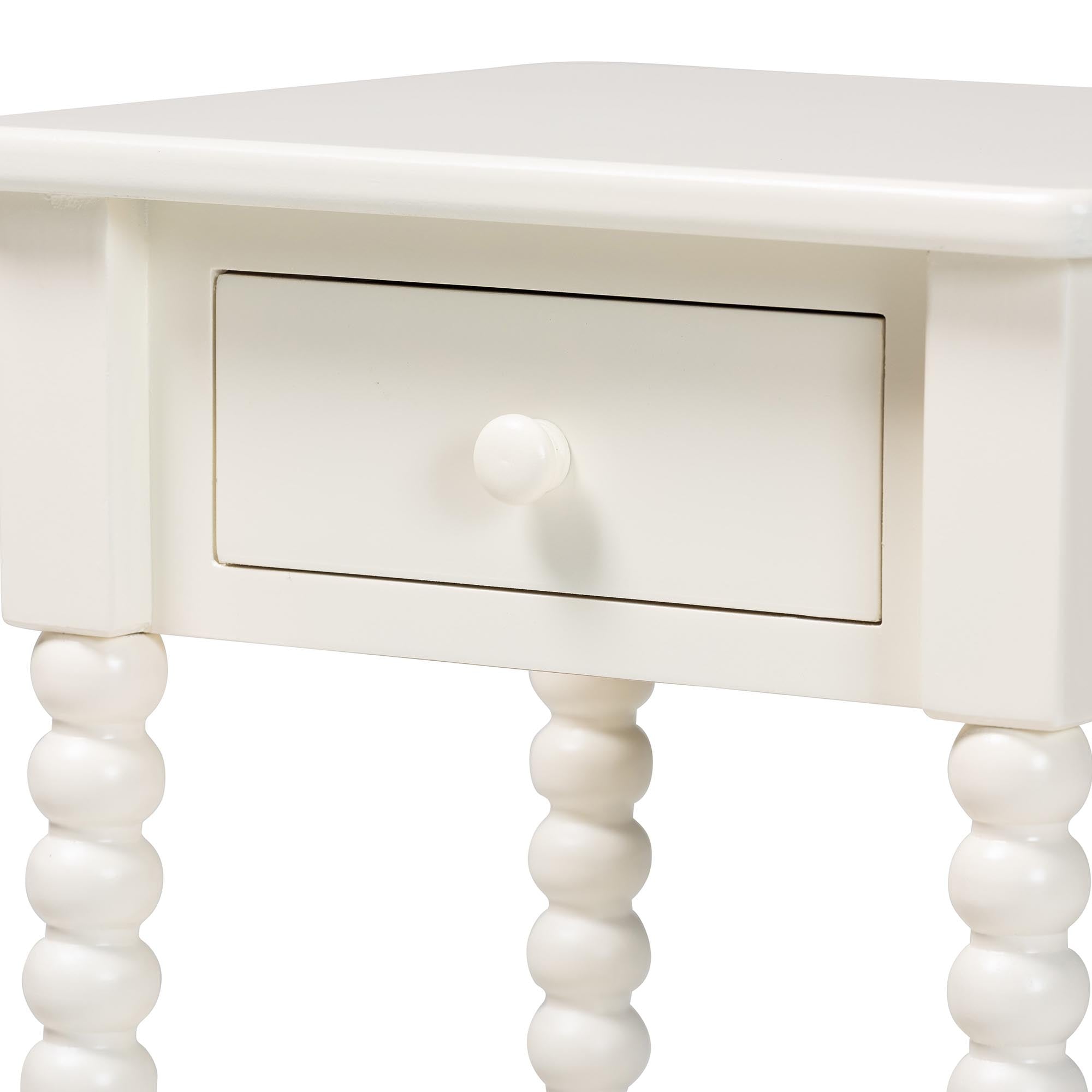 Raynera End Table with Bobbin Legs - 1-Drawer Accent Table with Spindle Turned Legs and Open Shelf, Cottage Farmhouse Style Side Table for Living Room