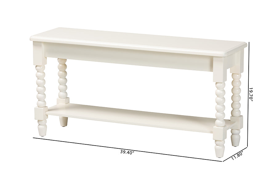 Bayard Accent Bench with Bobbin Legs - Spindle Leg Entryway Bench with Shelf, Cottage Farmhouse Style Hallway or Mudroom Seating