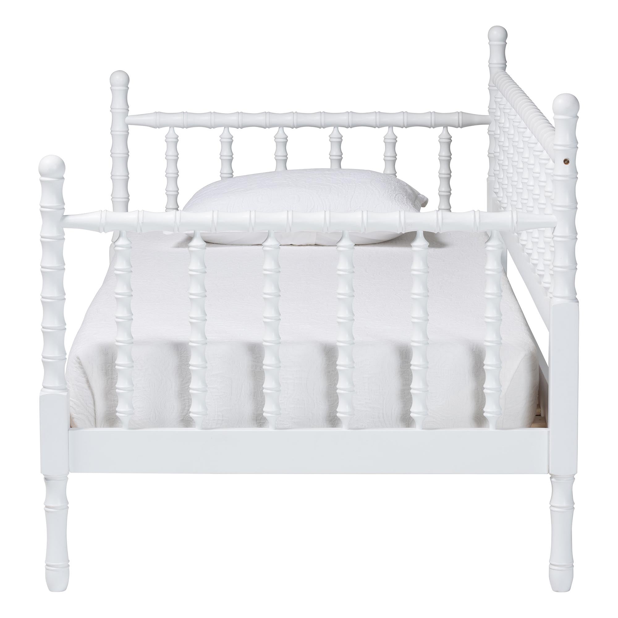 Laurent Daybed - Spindle Platform Bed Frame with Bamboo-Style Turned Posts, Classic Cottage Farmhouse Furniture, Twin, White