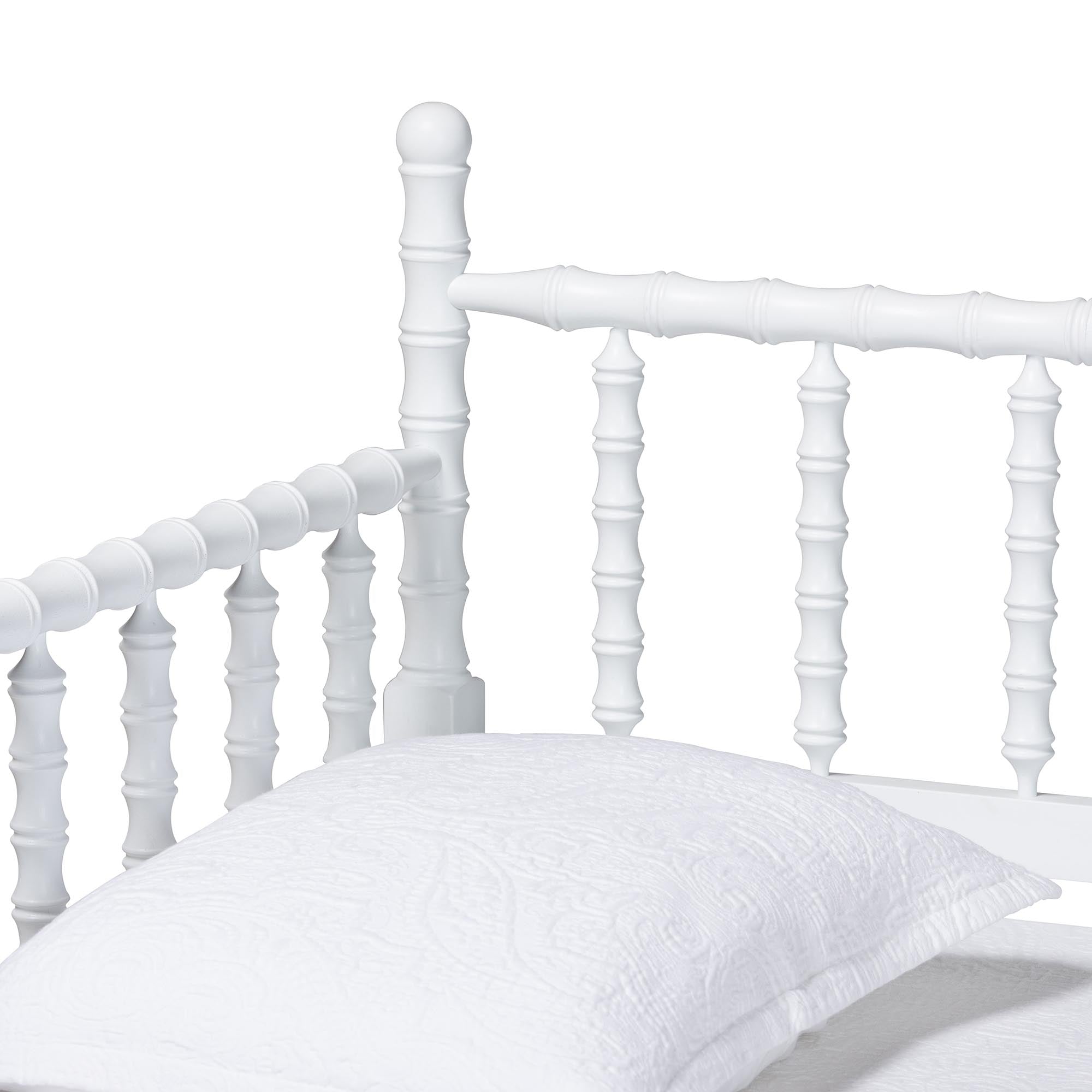 Laurent Daybed - Spindle Platform Bed Frame with Bamboo-Style Turned Posts, Classic Cottage Farmhouse Furniture, Twin, White