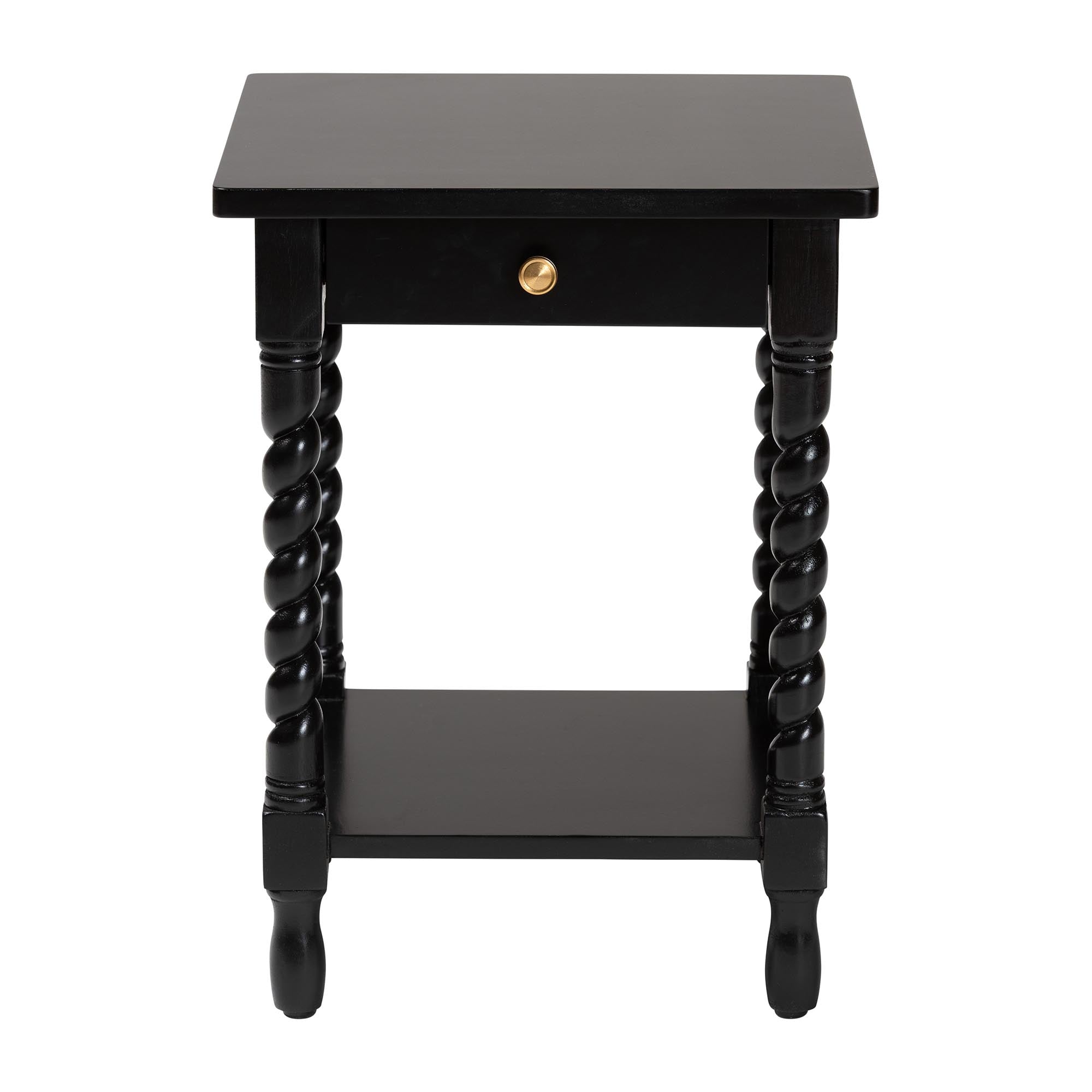 Niklas Nightstand with Twisted Legs - 1-Drawer Bedroom Side Table with Storage Shelf, Black