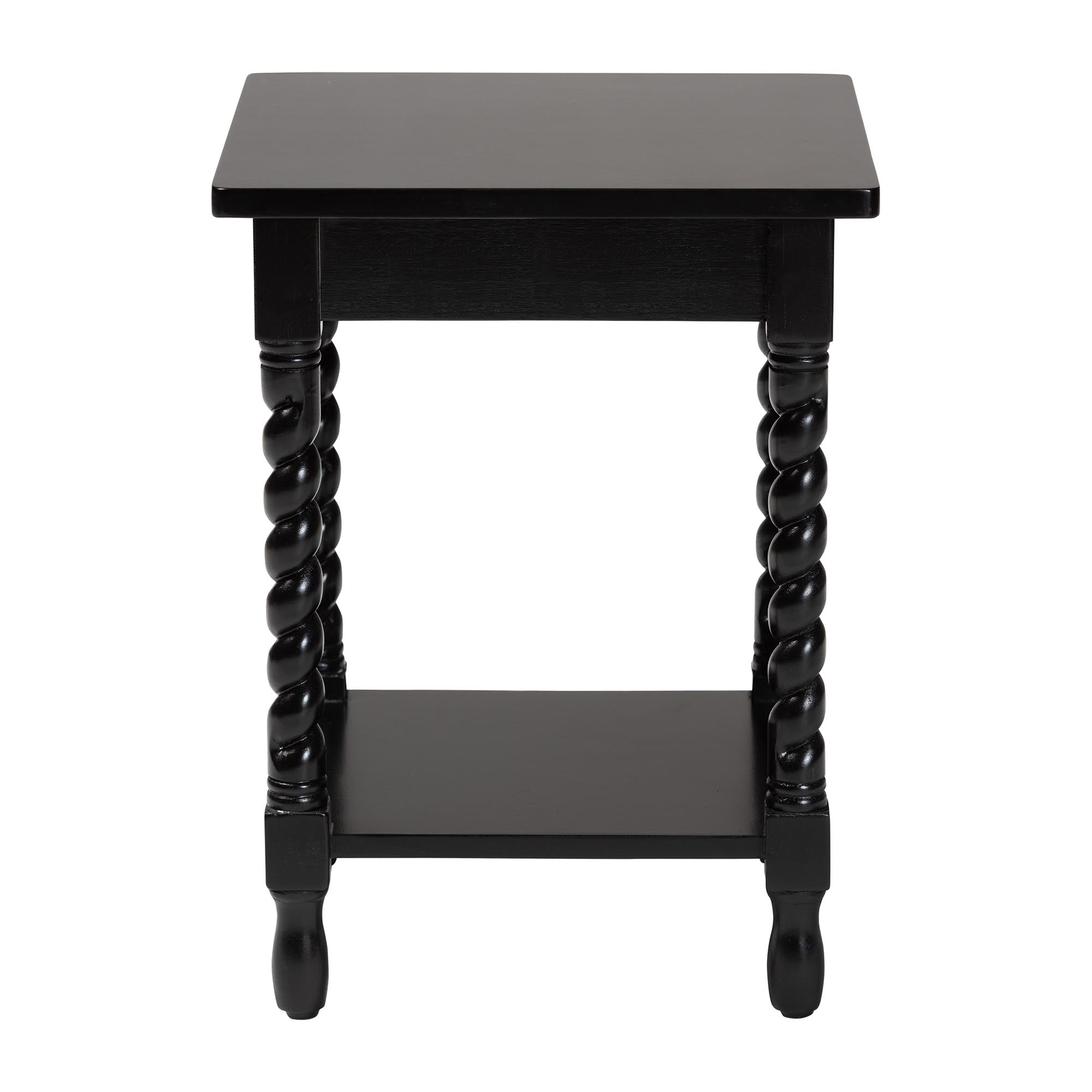 Niklas Nightstand with Twisted Legs - 1-Drawer Bedroom Side Table with Storage Shelf, Black