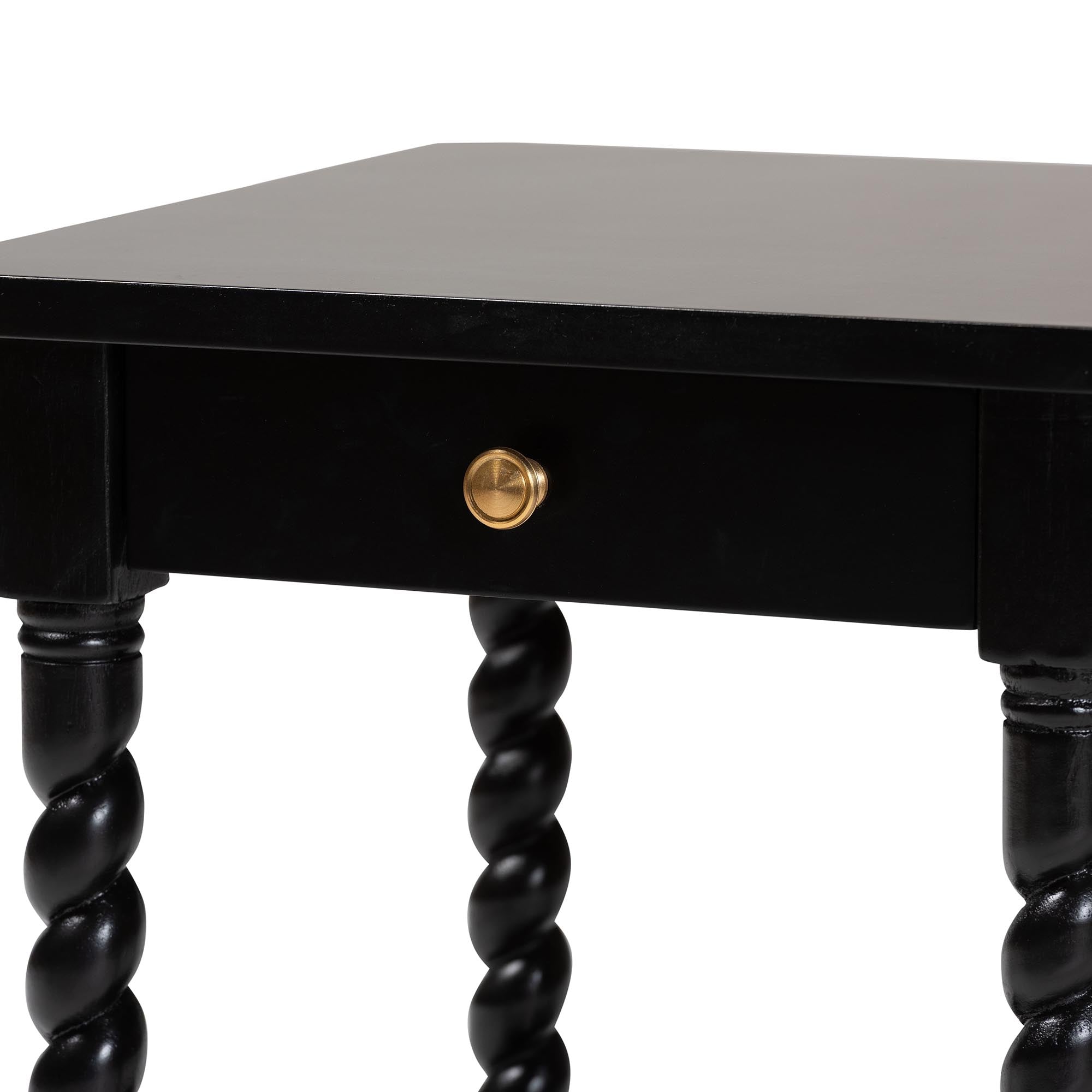 Niklas Nightstand with Twisted Legs - 1-Drawer Bedroom Side Table with Storage Shelf, Black