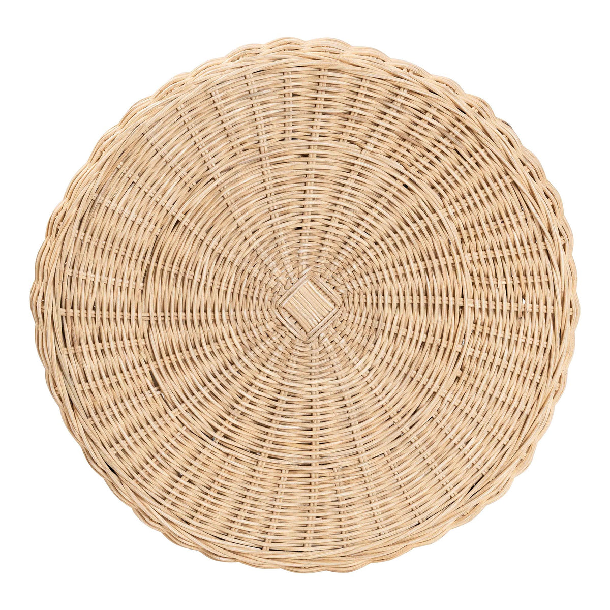 Natala Rattan End Table - Handwoven Wicker Tulip Accent Table, Scalloped Edge Side Table for Living Room