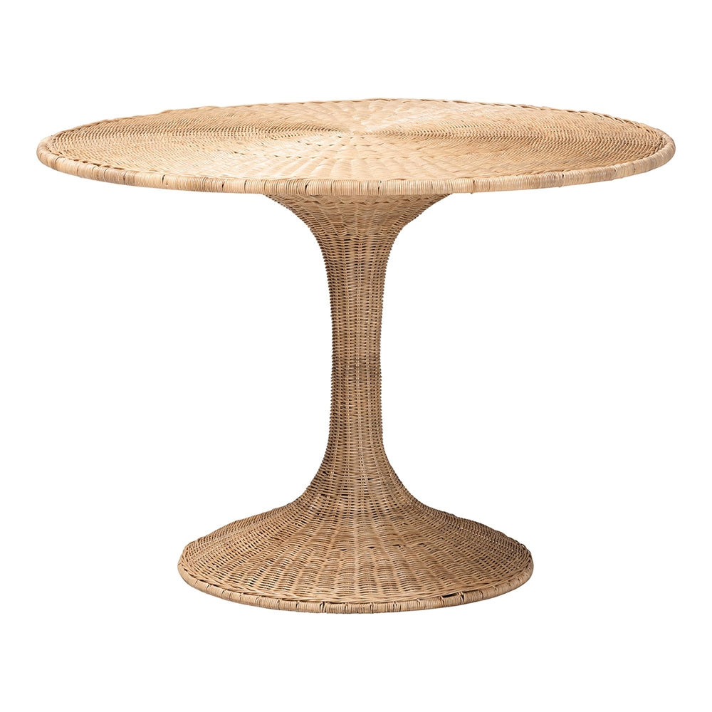 Natala Rattan Dining Table - Handwoven Wicker Tulip Table, Pedestal Frame Centerpiece for Dining Room or Kitchen