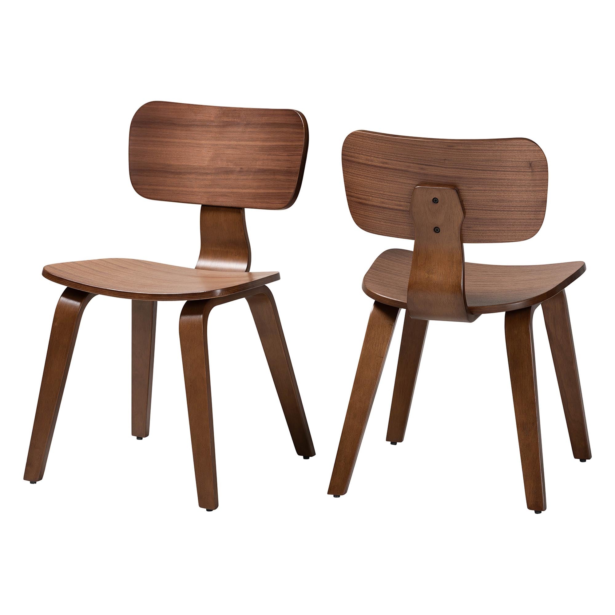 Billie Wood 2-Piece Dining Chair Set - Bentwood Frame Seating with Contoured Seat and Backrest, Mid-Century Style Side Chair for Dining Room or Kitchen
