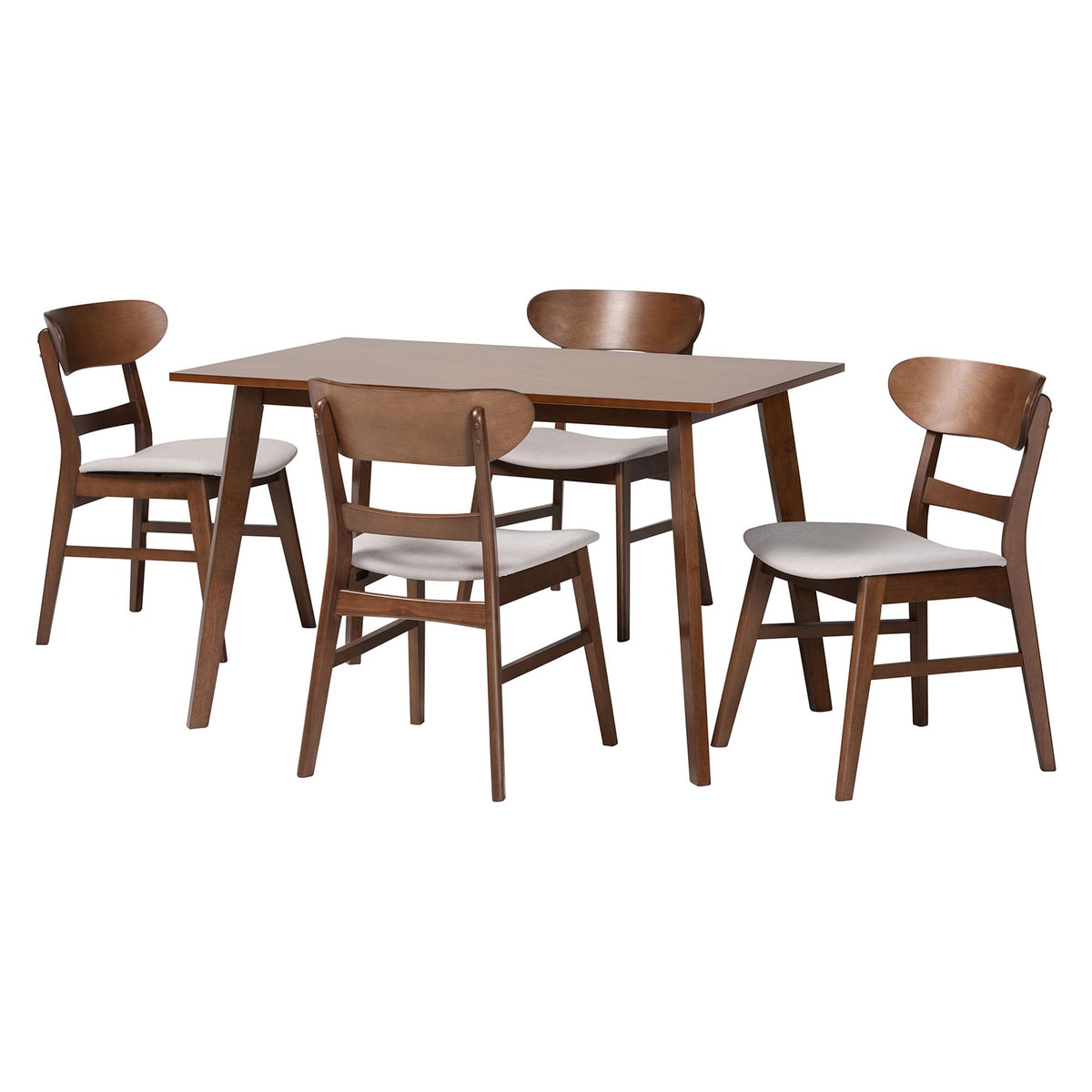 Fremont Wood 5-Piece Dining Set - Mid-Century Modern Table with Matching Chairs for Dining Room or Kitchen