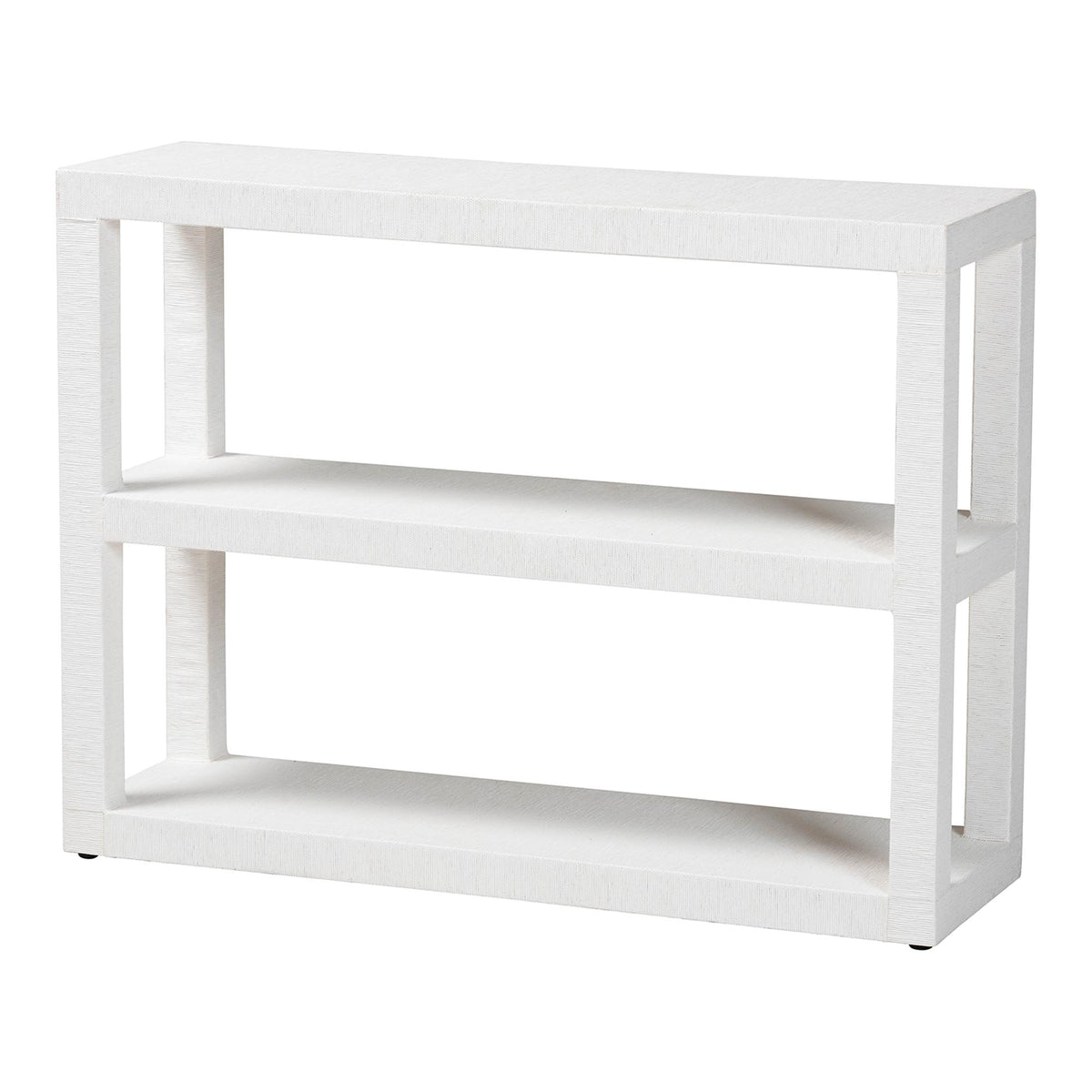 Oaklynn Natural Grasscloth Bookshelf - Two-Tier Display Piece with Open Frame, Modern Coastal Accent Shelving for Living Room, White
