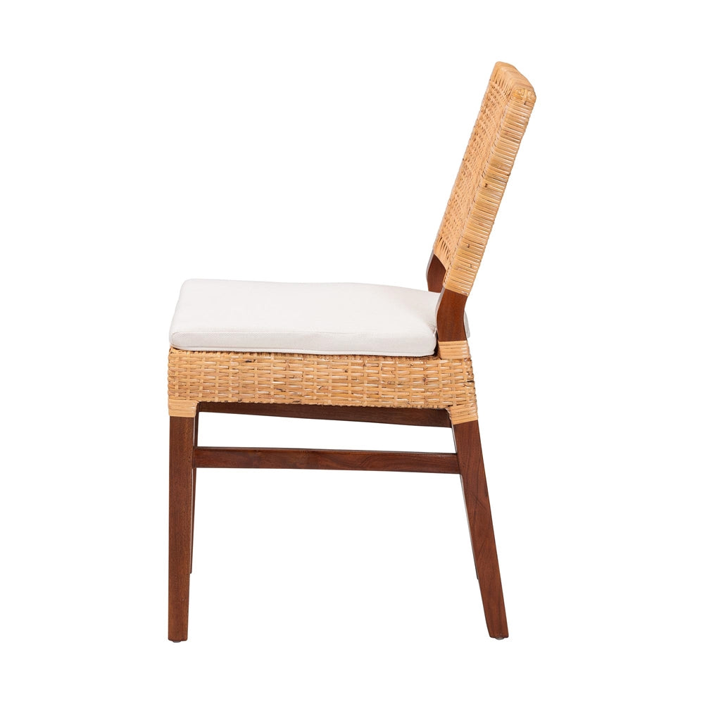 bali & pari Lesia Natural Rattan Dining Chair with Cushion - Handwoven Wicker Side Chair with Mahogany Wood Frame, Coastal Boho Style Seating for Kitchen or Dining Room