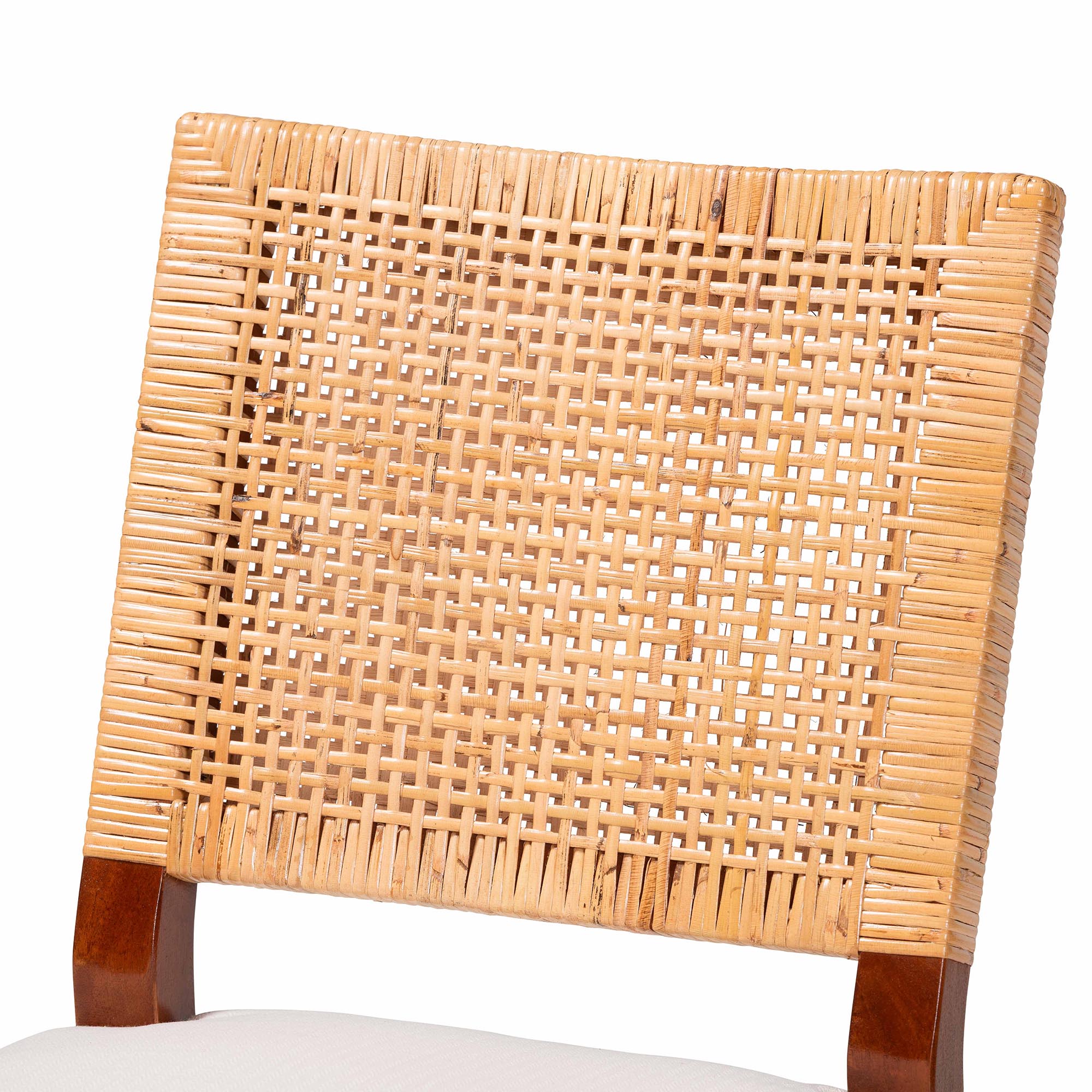 bali & pari Lesia Natural Rattan Dining Chair with Cushion - Handwoven Wicker Side Chair with Mahogany Wood Frame, Coastal Boho Style Seating for Kitchen or Dining Room