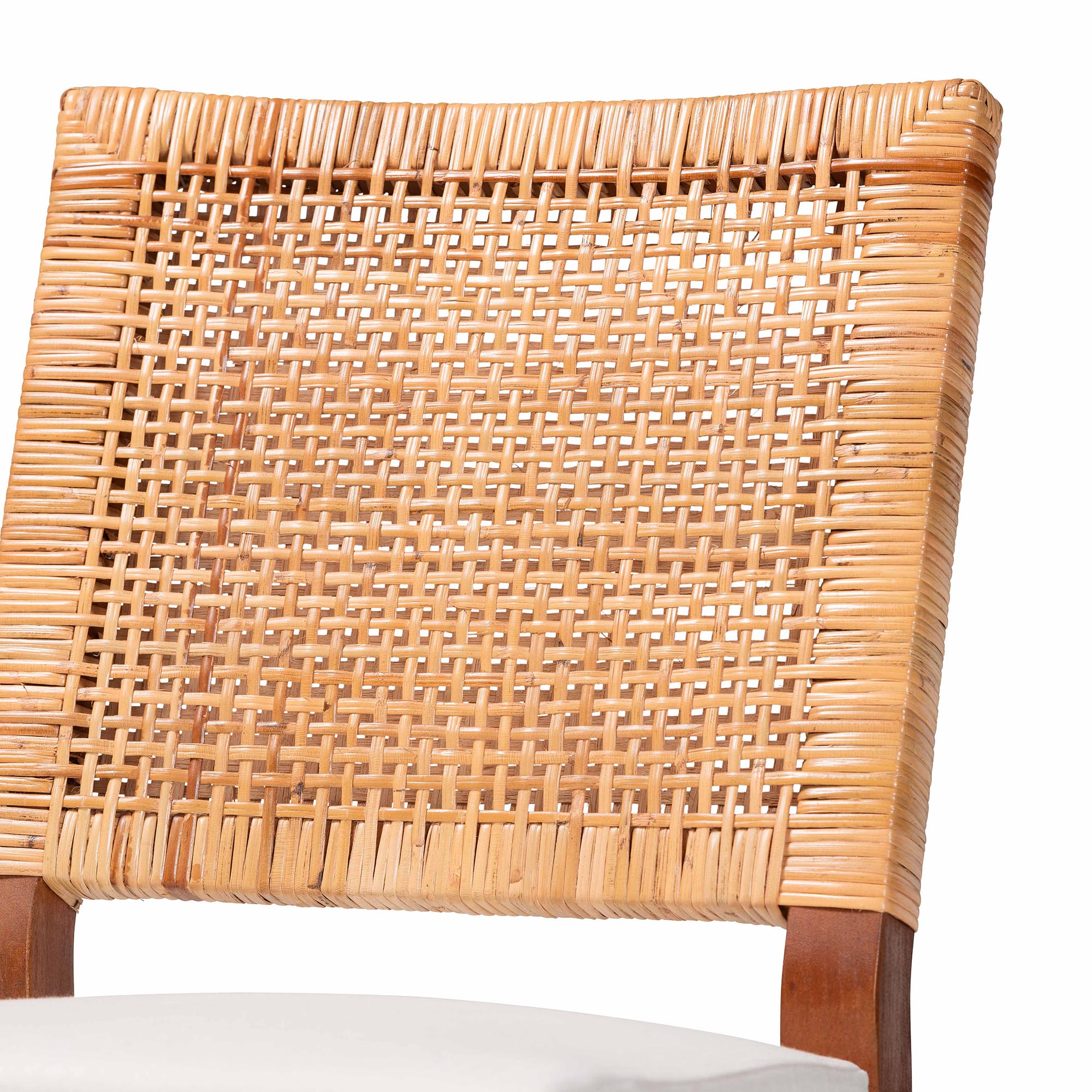 Lesia Natural Rattan Counter Stool with Cushion - Handwoven Wicker Stool with Mahogany Wood Frame, Coastal Boho Style for Kitchen Island or Bar Seating