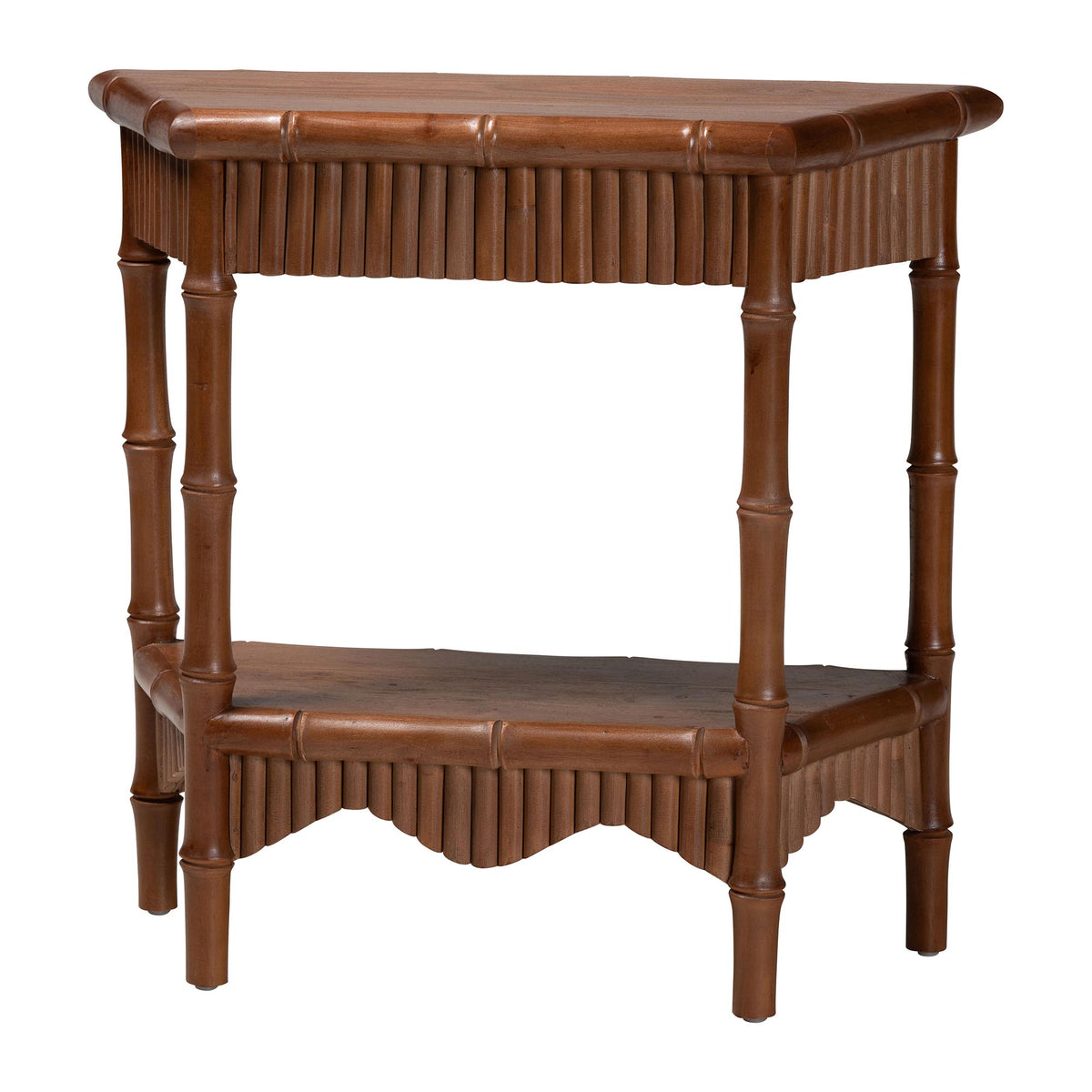 Alessa Mahogany Wood Console Table - Fluted Wood Accent Table with Bamboo Motif and Two-Tier Display for Living Room, Entryway, or Hallway, 32 in.