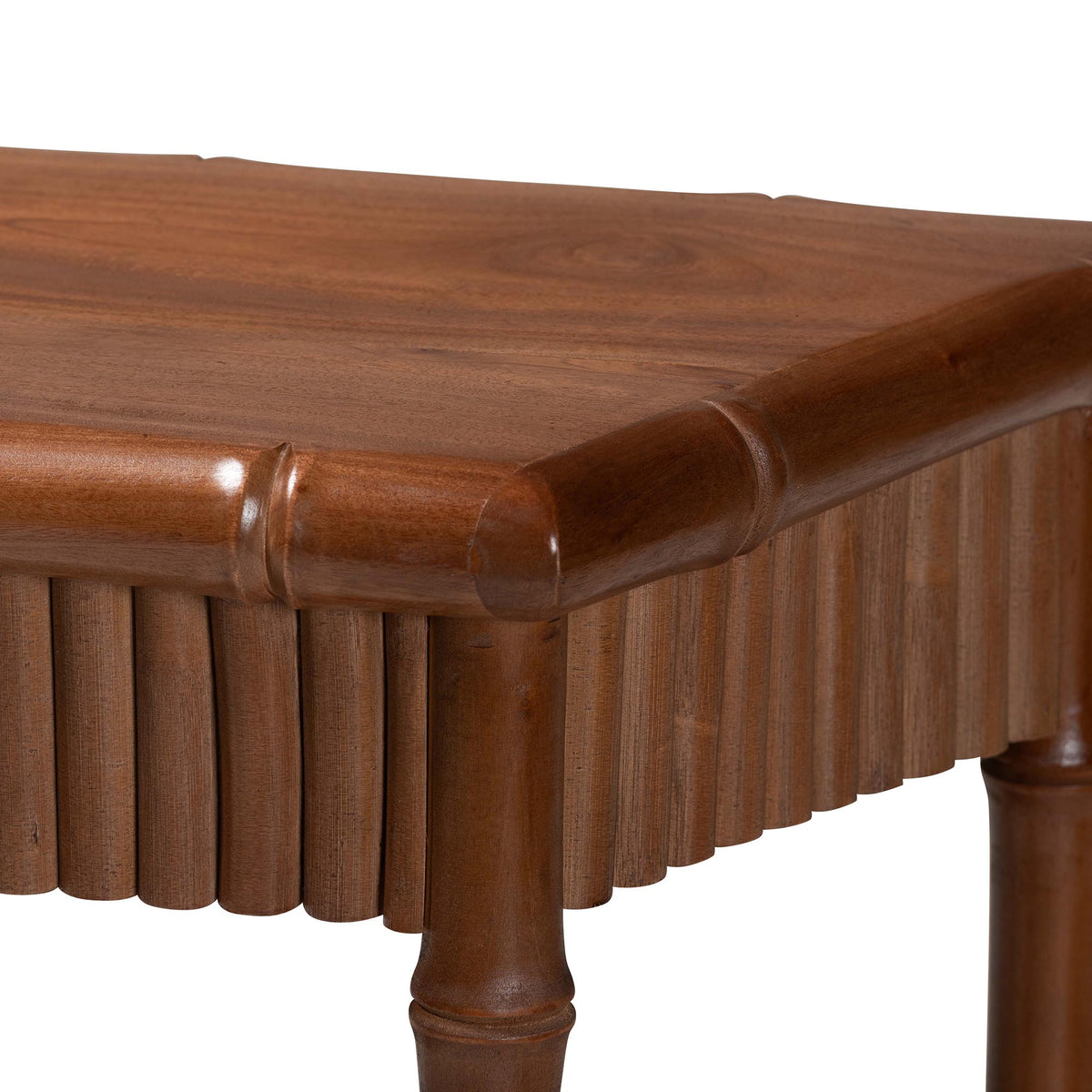 Alessa Mahogany Wood Console Table - Fluted Wood Accent Table with Bamboo Motif and Two-Tier Display for Living Room, Entryway, or Hallway, 32 in.