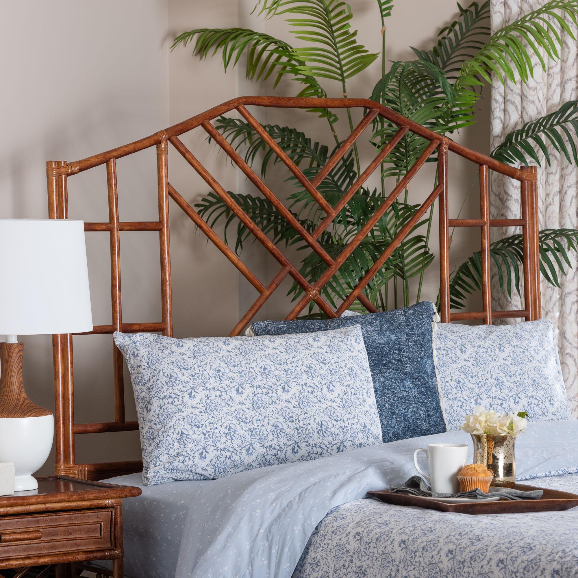 Kachiri Marbled Tortoise Natural Rattan Headboard - Handcrafted Coastal Boho Style Bedroom Backdrop, King