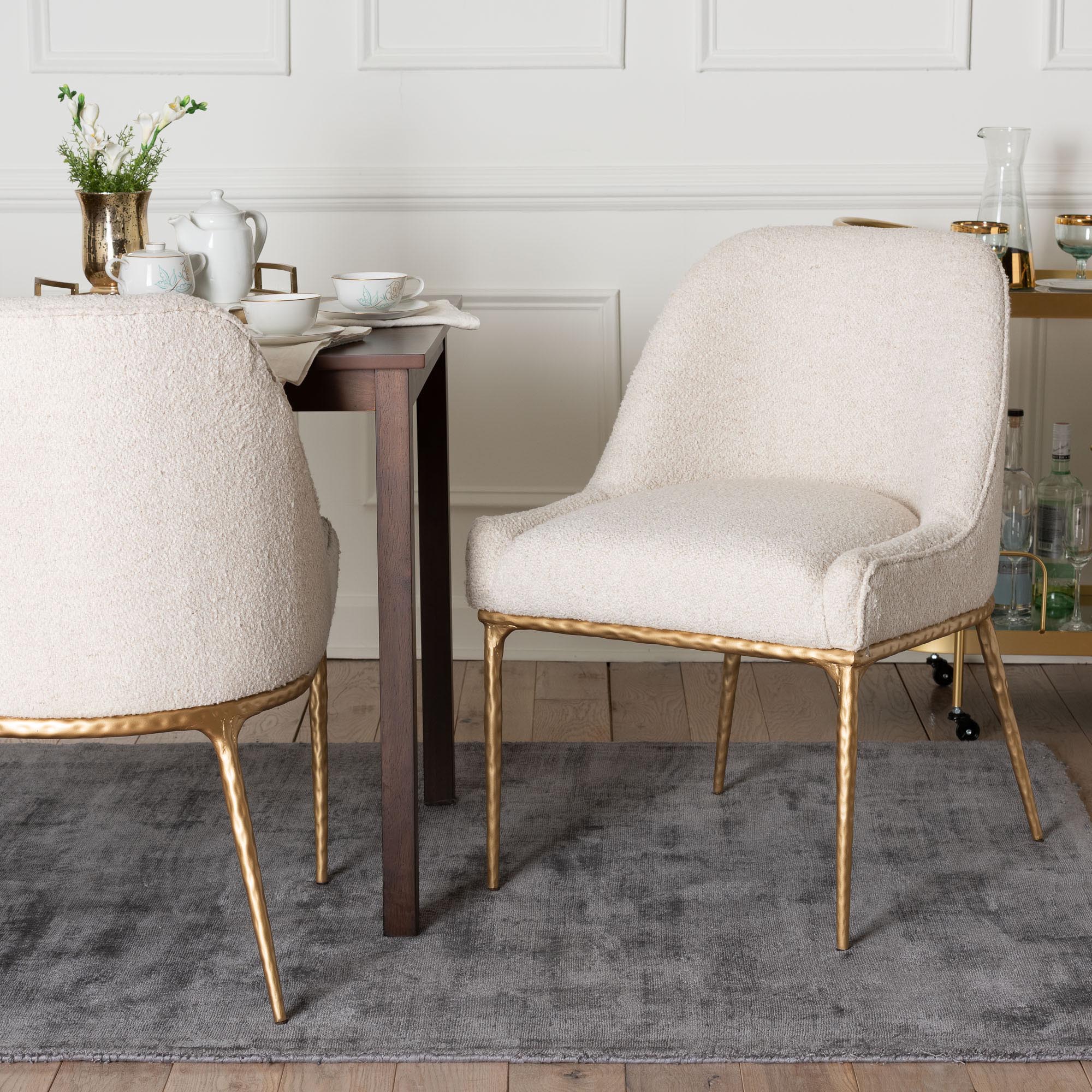 Nalima Dining Chair - Modern Boucle Accent Side Chair with Hand-Forged Metal Frame and Wingback Seat