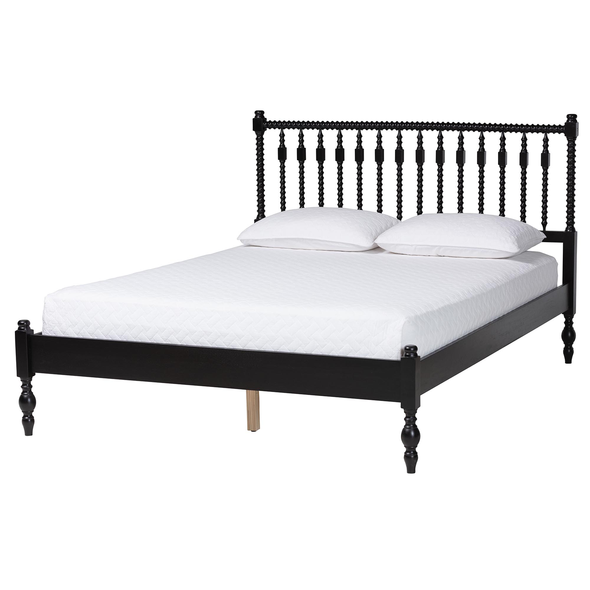 Callison Spindle Platform Bed - Turned Farmhouse Bed Frame with Spoked Headboard and Sculpted Legs, Black, Full