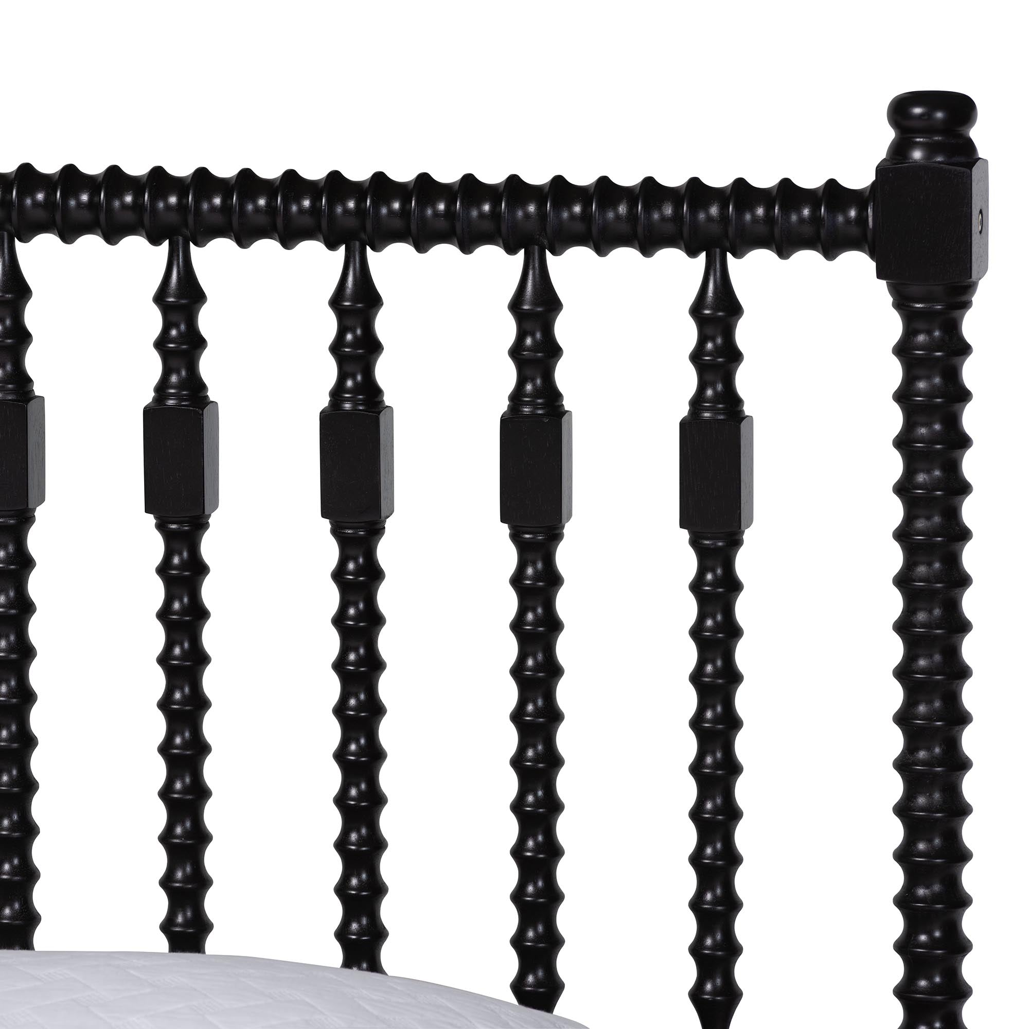 Callison Spindle Platform Bed - Turned Farmhouse Bed Frame with Spoked Headboard and Sculpted Legs, Black, Full