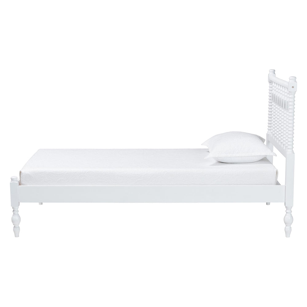 Callison Spindle Platform Bed - Turned Farmhouse Bed Frame with Spoked Headboard and Sculpted Legs, White, Twin