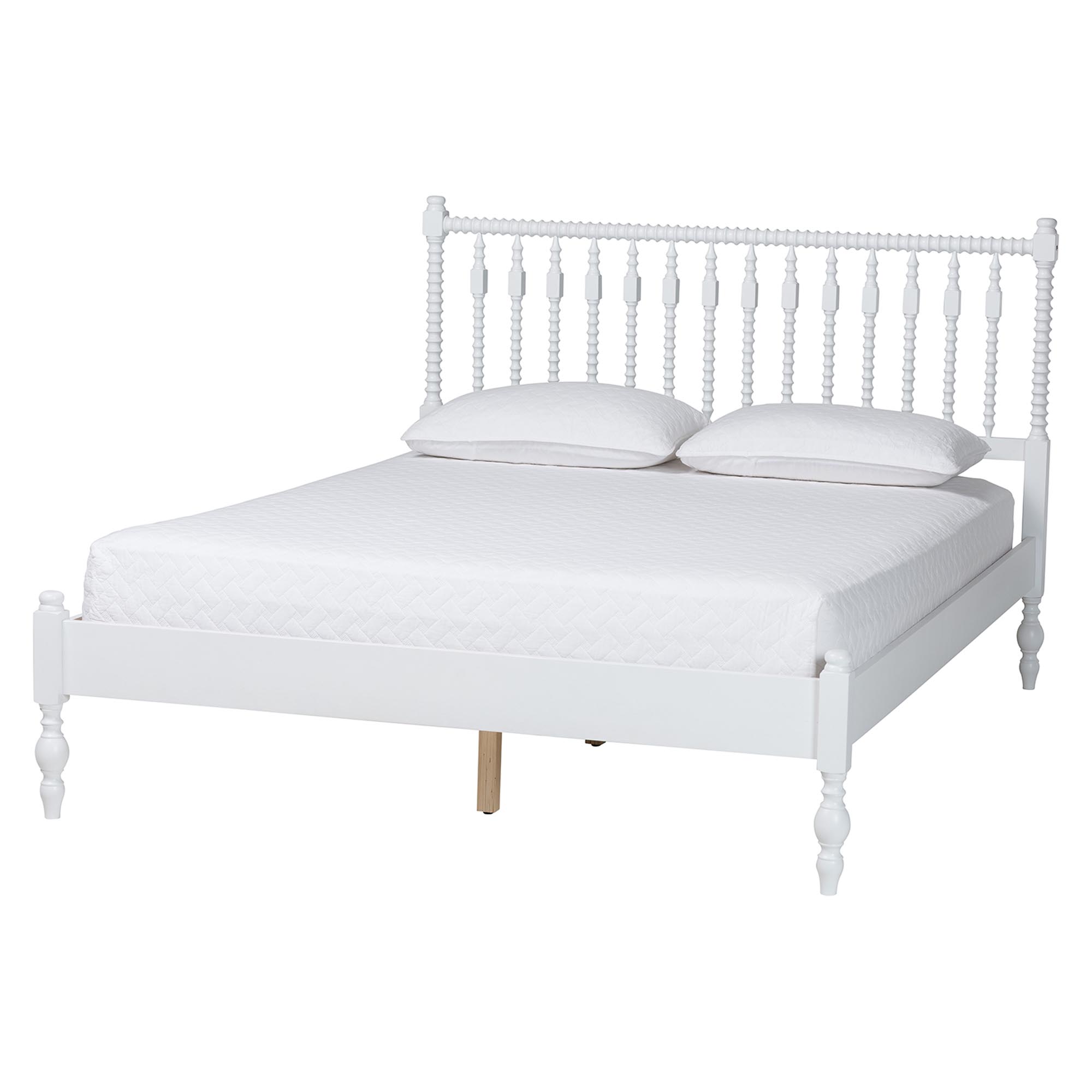 Callison Spindle Platform Bed - Turned Farmhouse Bed Frame with Spoked Headboard and Sculpted Legs, White, Full