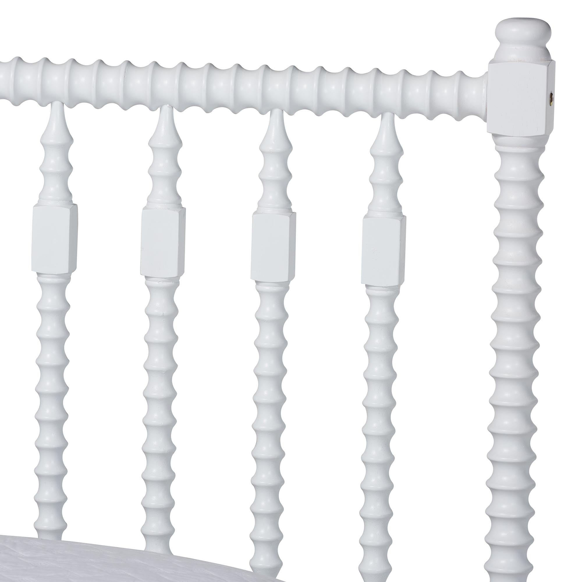 Callison Spindle Platform Bed - Turned Farmhouse Bed Frame with Spoked Headboard and Sculpted Legs, White, Full