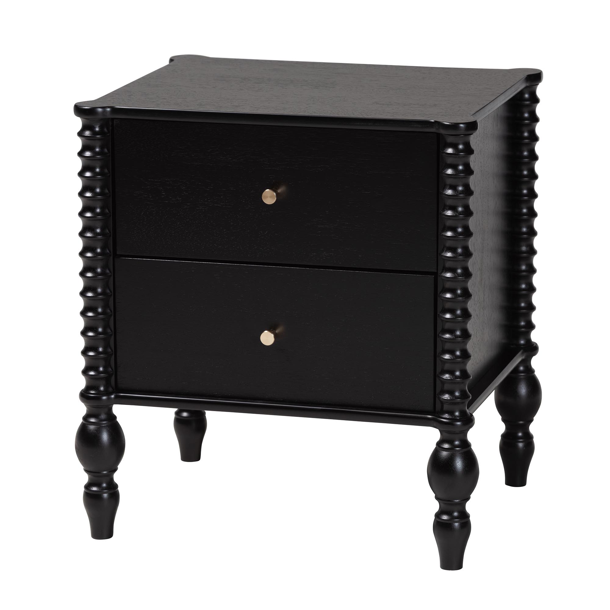 Callison Spindle Nightstand - 2-Drawer Farmhouse Bedside Table with Turned Accents for Bedroom, Black