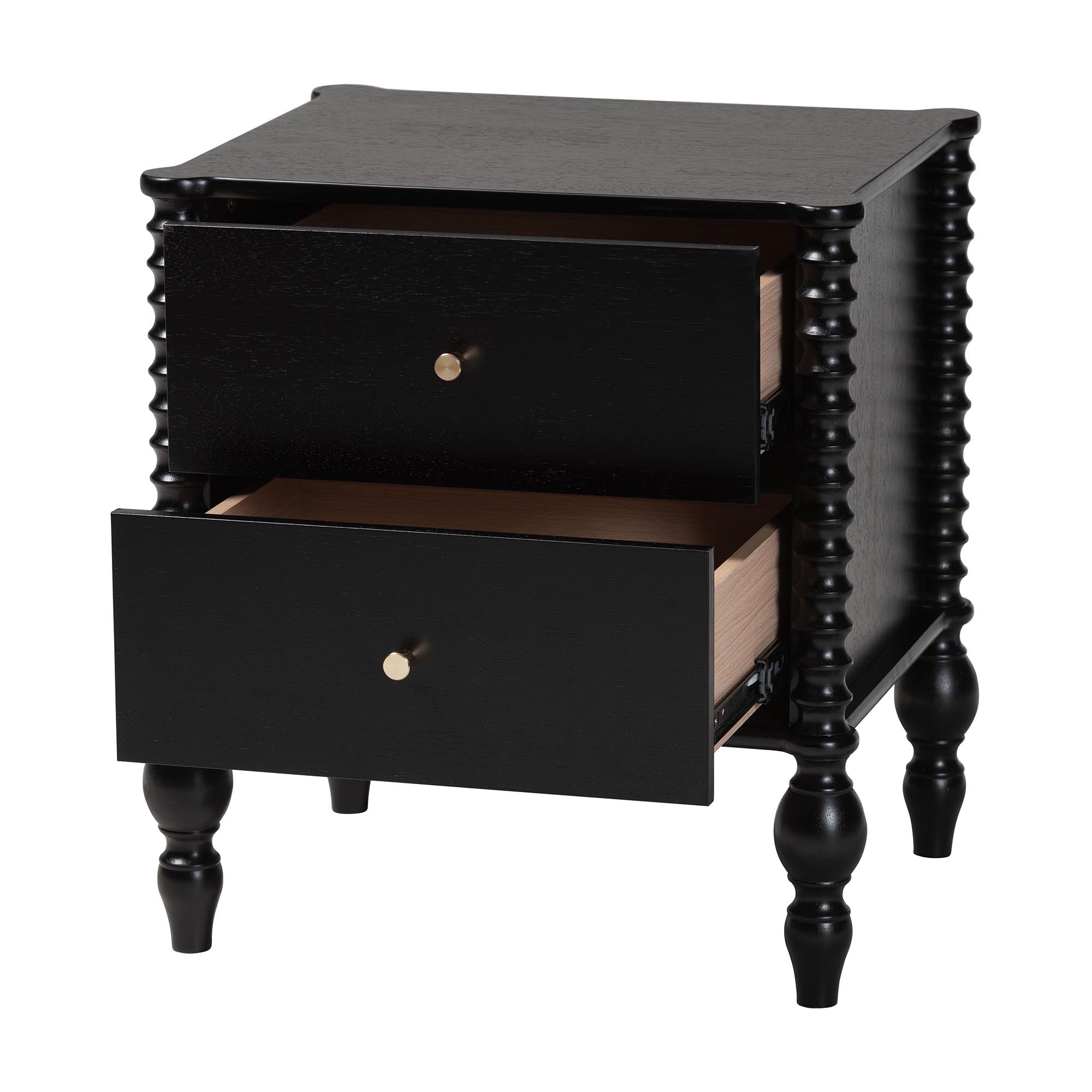 Callison Spindle Nightstand - 2-Drawer Farmhouse Bedside Table with Turned Accents for Bedroom, Black