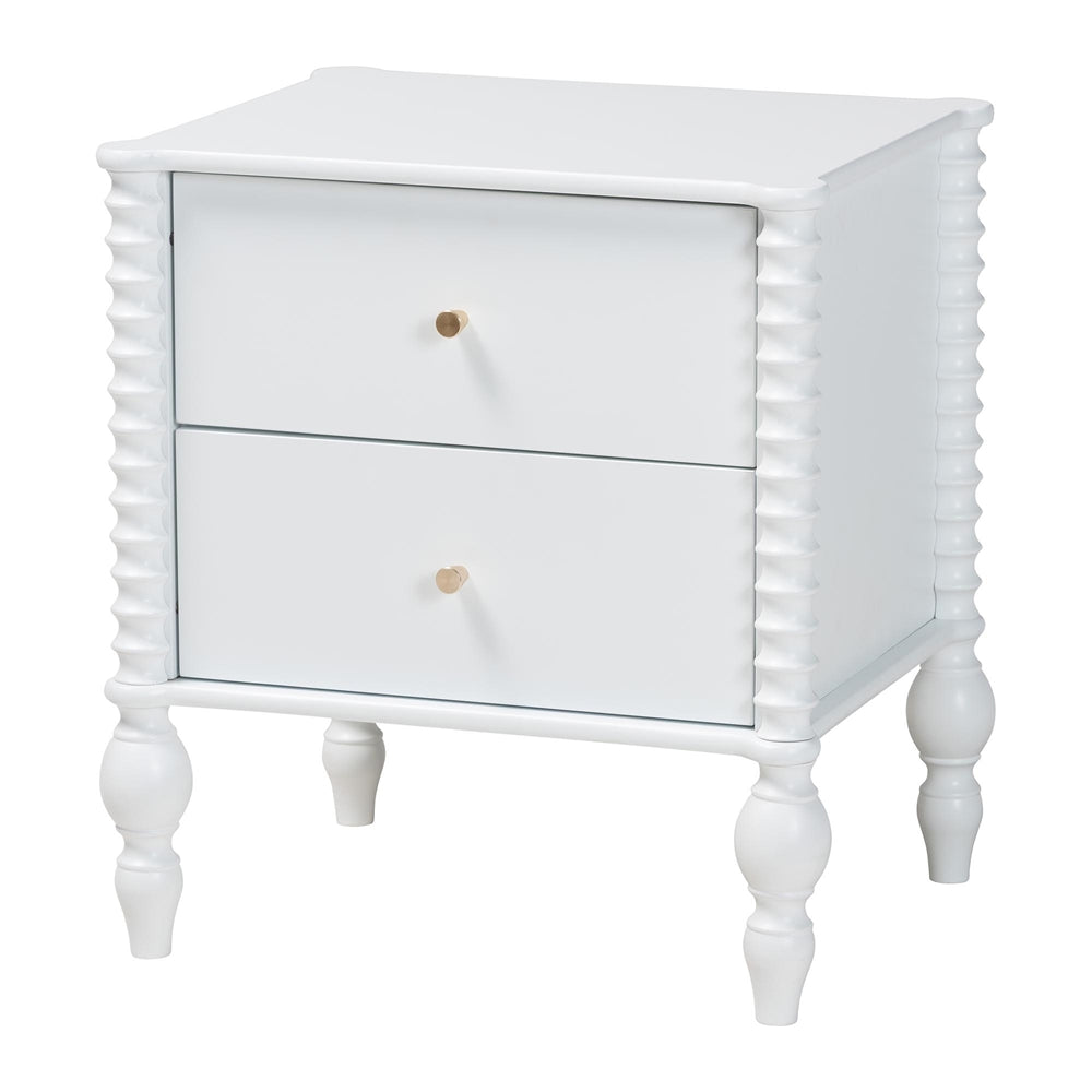 Callison Spindle Nightstand - 2-Drawer Farmhouse Bedside Table with Turned Accents for Bedroom, White