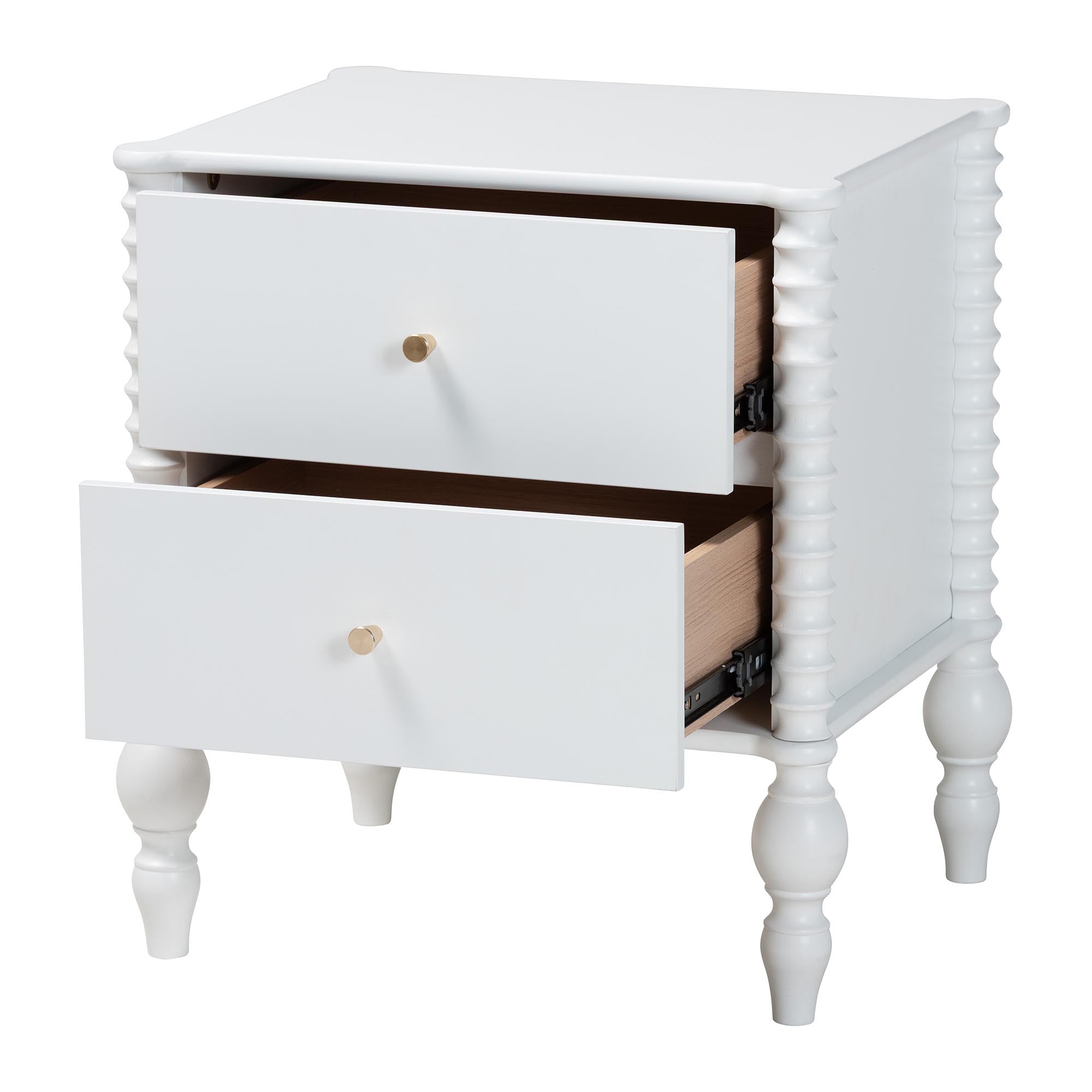 Callison Spindle Nightstand - 2-Drawer Farmhouse Bedside Table with Turned Accents for Bedroom, White