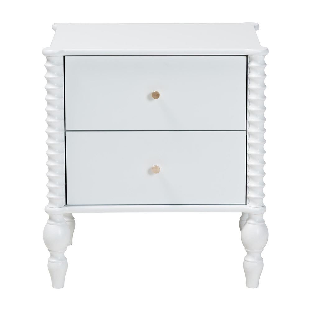 Callison Spindle Nightstand - 2-Drawer Farmhouse Bedside Table with Turned Accents for Bedroom, White