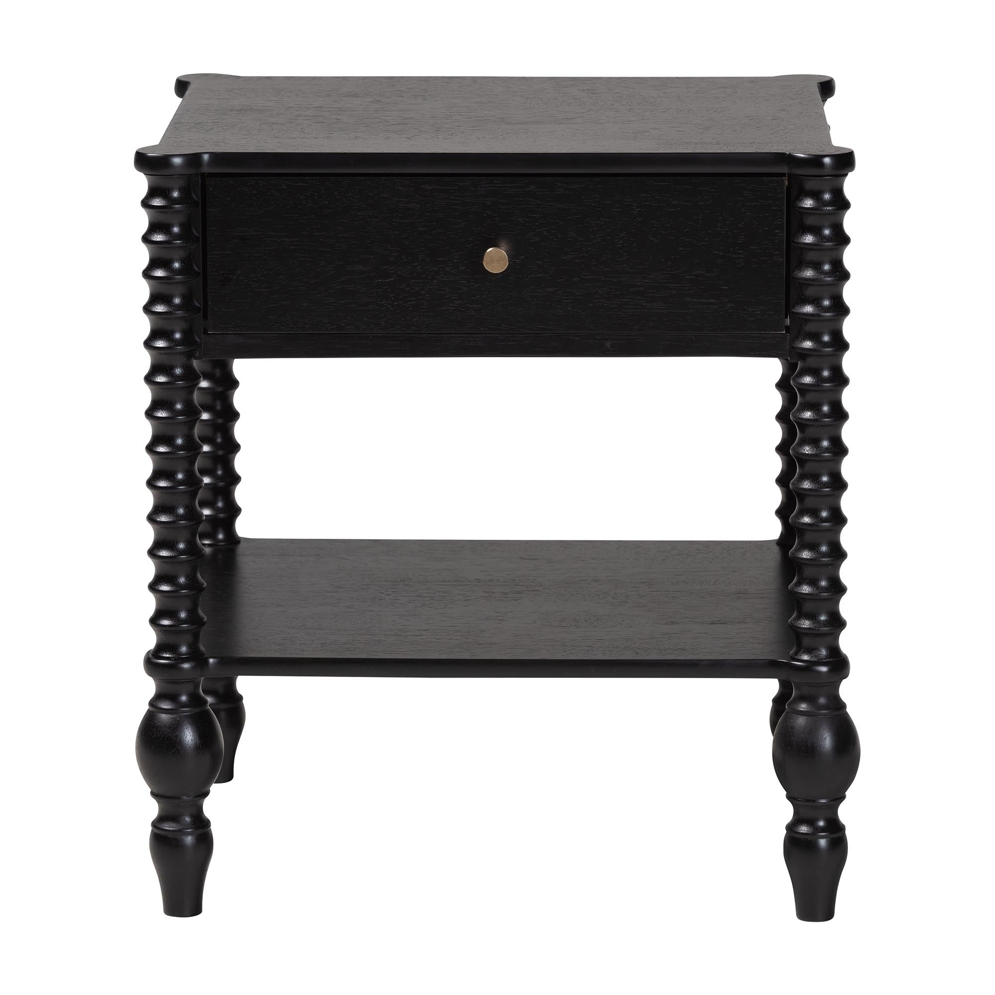 Callison Spindle Nightstand - 1-Drawer Farmhouse Bedside Table with Open Shelf Storage and Turned Accents for Bedroom, Black