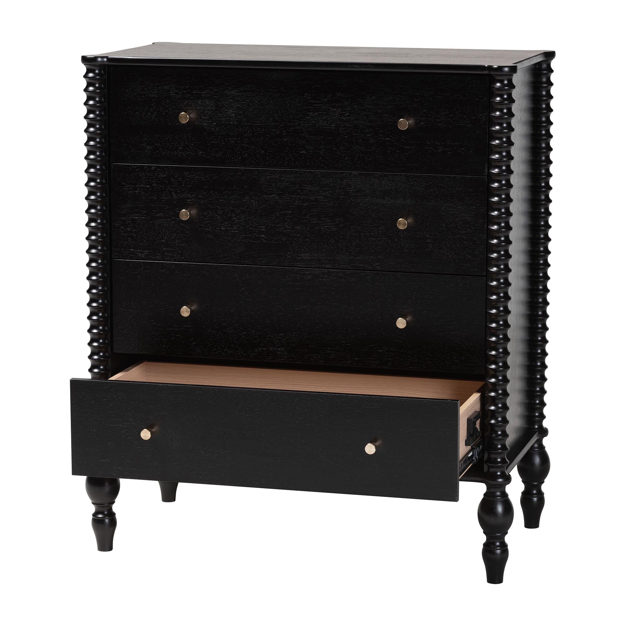 Callison Spindle Chest - 4-Drawer Farmhouse Vertical Cabinet with Turned Accents for Bedroom, Black
