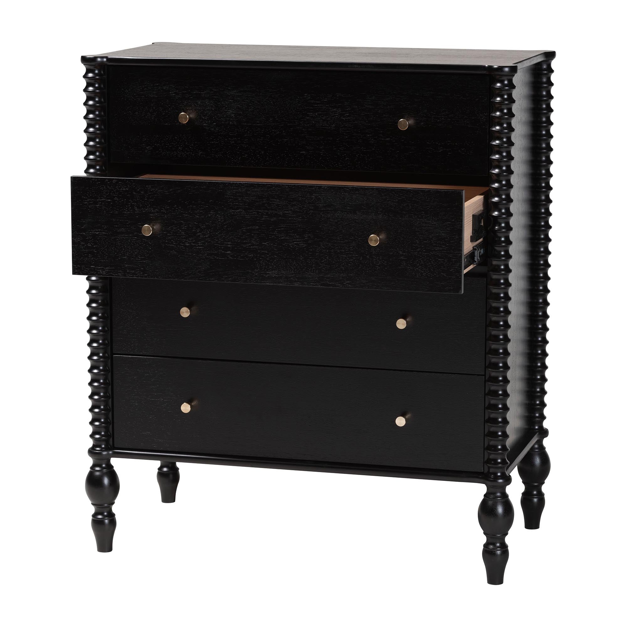 Callison Spindle Chest - 4-Drawer Farmhouse Vertical Cabinet with Turned Accents for Bedroom, Black