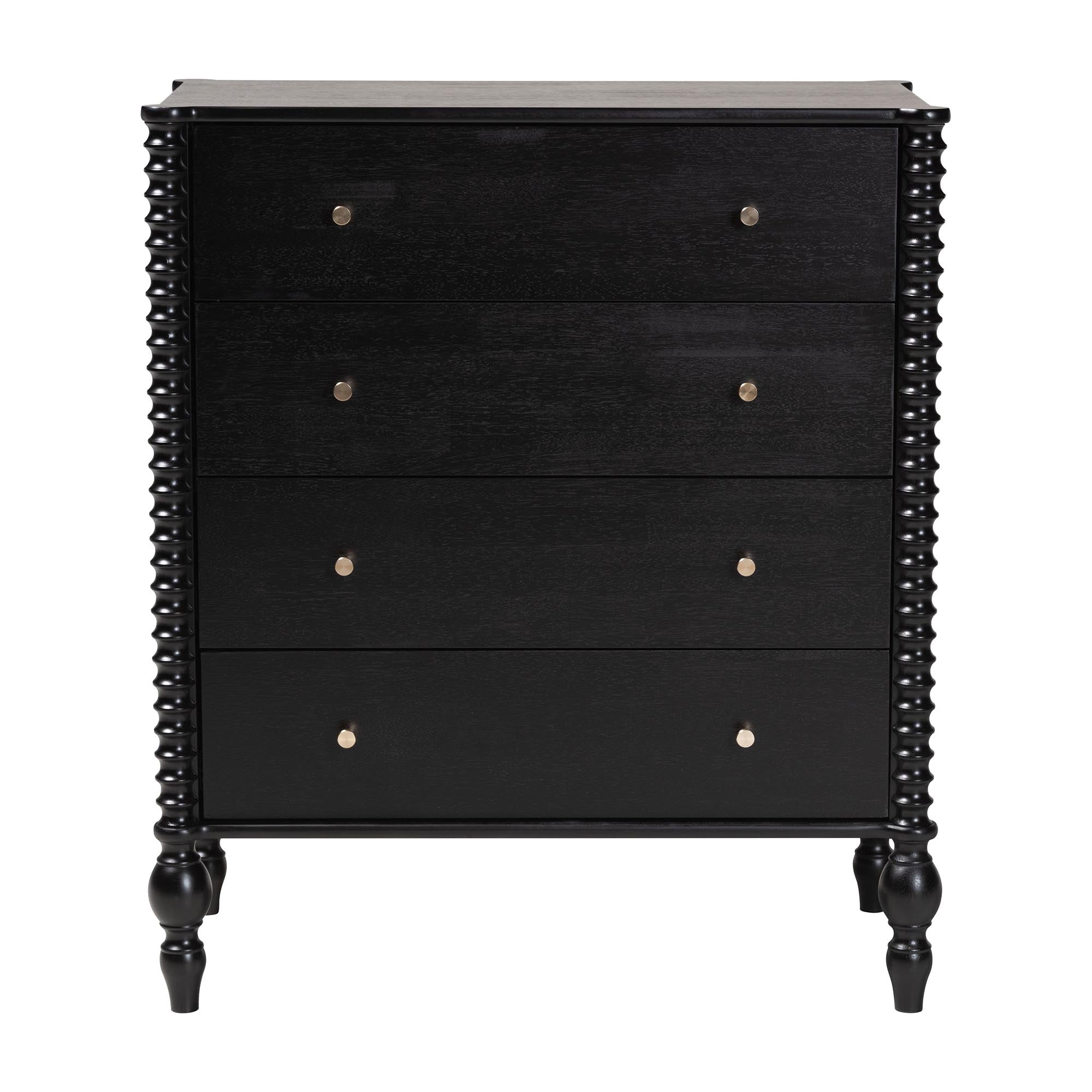 Callison Spindle Chest - 4-Drawer Farmhouse Vertical Cabinet with Turned Accents for Bedroom, Black