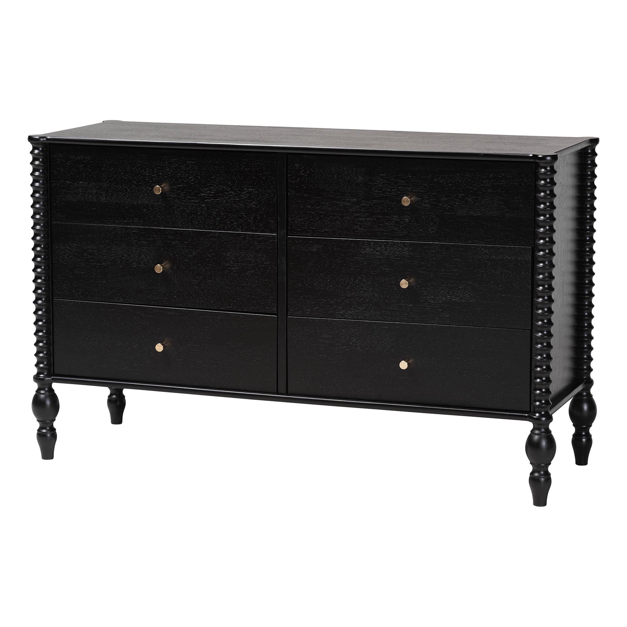 Callison Spindle Dresser - 6-Drawer Farmhouse Horizontal Cabinet with Turned Accents for Bedroom, Black
