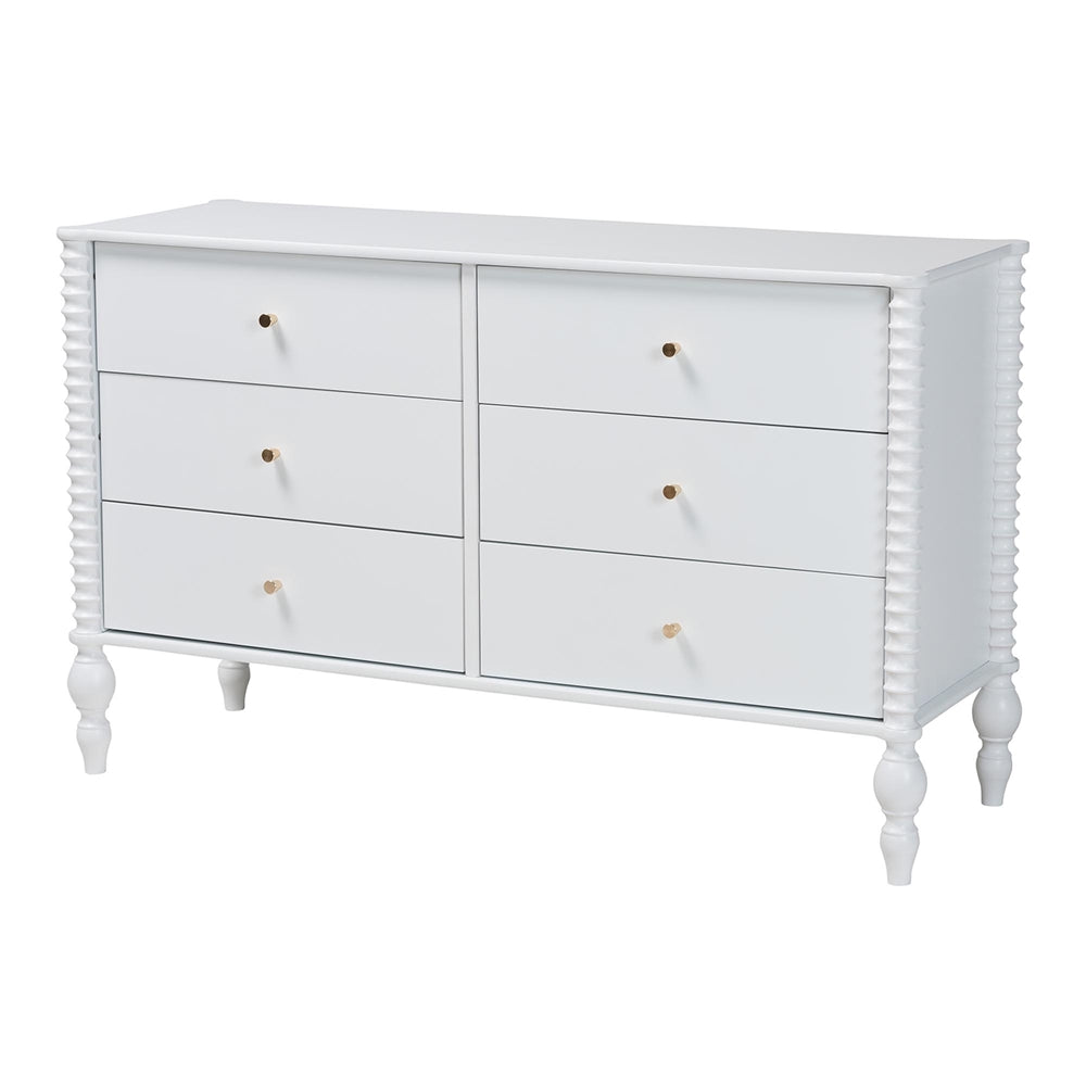 Callison Spindle Dresser - 6-Drawer Farmhouse Horizontal Cabinet with Turned Accents for Bedroom, White