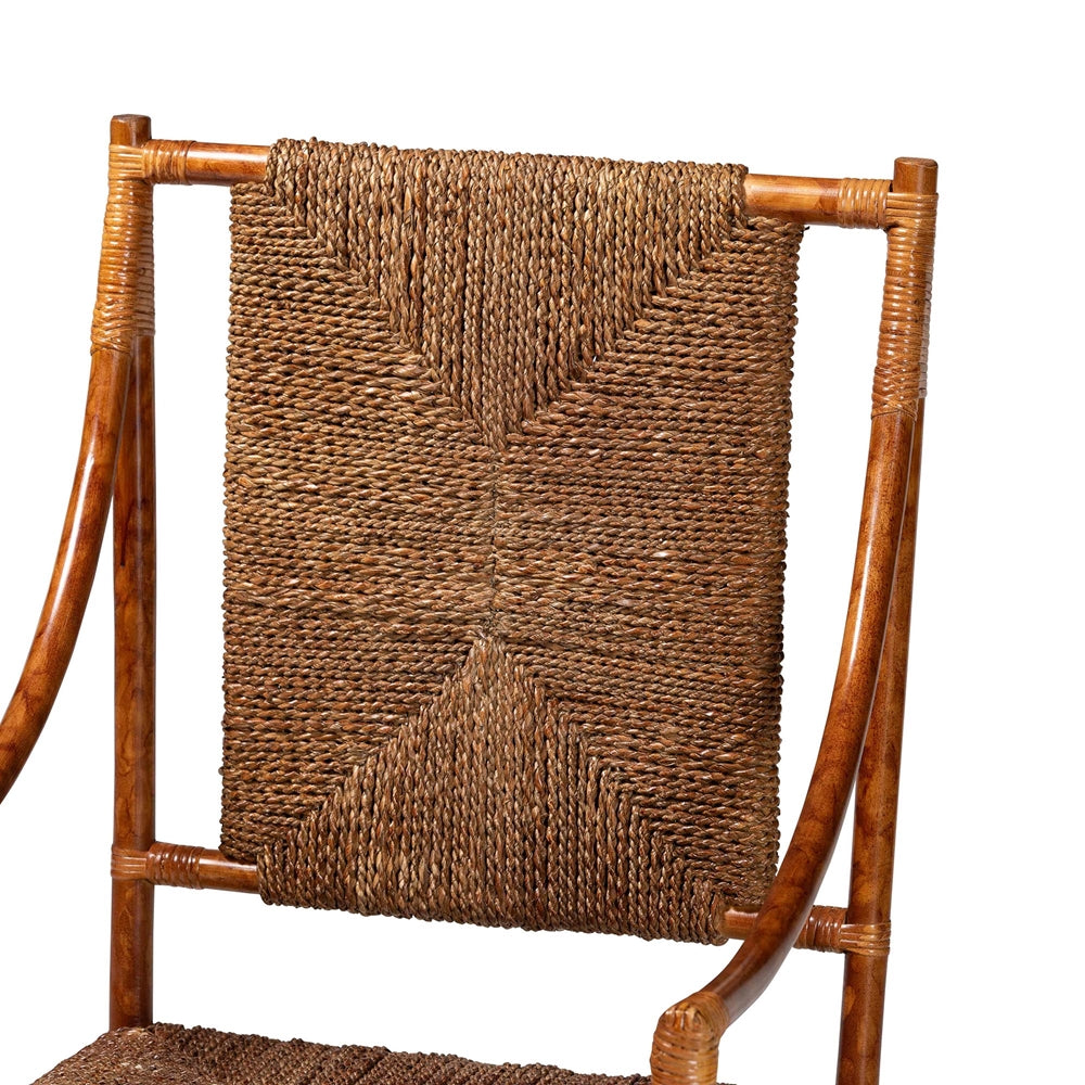 Ramos Marbled Tortoise Natural Rattan and Seagrass Armchair - Handwoven Wicker Chair, Rustic Boho Accent Seating for Living Room or Lounge