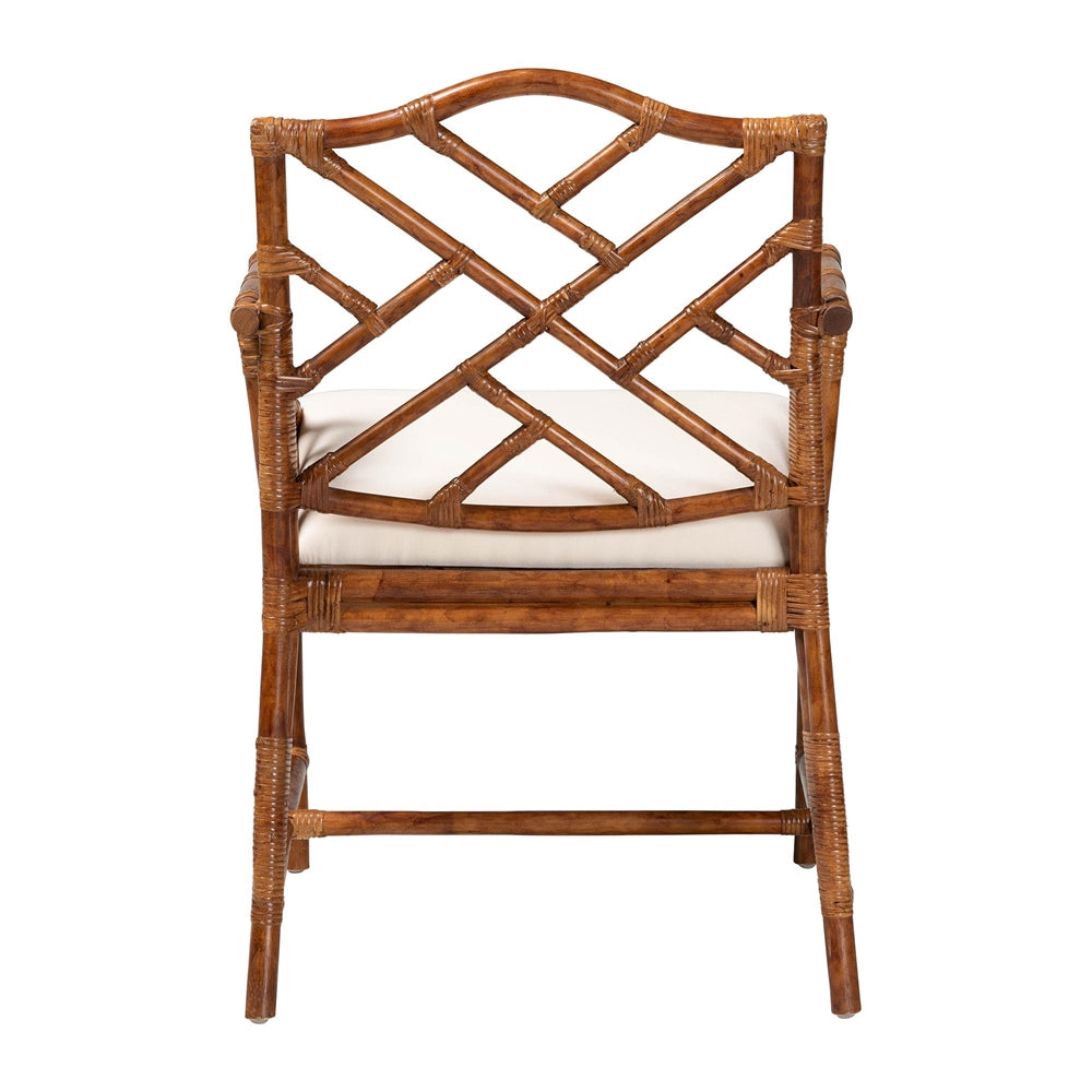 Aella Marbled Tortoise Natural Rattan Armchair - Handcrafted Wicker Accent Seating with Open Back, Boho Coastal Seating for Living Room