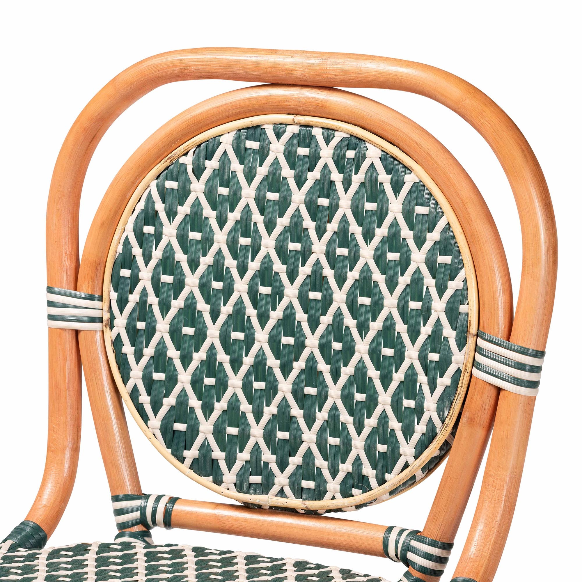 Mattie Rattan Bistro Counter Stool - Handwoven Accent Seating with Backrest for Kitchen Island or Indoor/Outdoor Lounge, Green