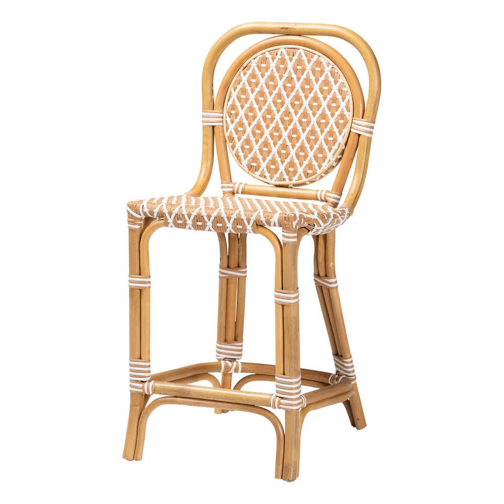 Mattie Rattan Bistro Counter Stool - Handwoven Accent Seating with Backrest for Kitchen Island or Indoor/Outdoor Lounge, Beige