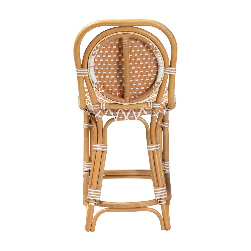 Mattie Rattan Bistro Counter Stool - Handwoven Accent Seating with Backrest for Kitchen Island or Indoor/Outdoor Lounge, Beige