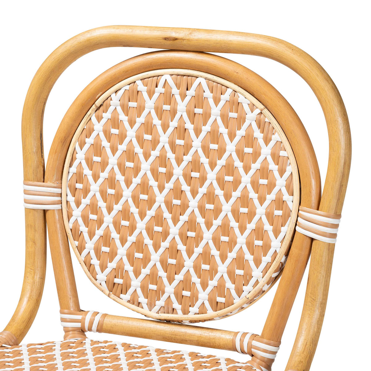 Mattie Rattan Bistro Counter Stool - Handwoven Accent Seating with Backrest for Kitchen Island or Indoor/Outdoor Lounge, Beige