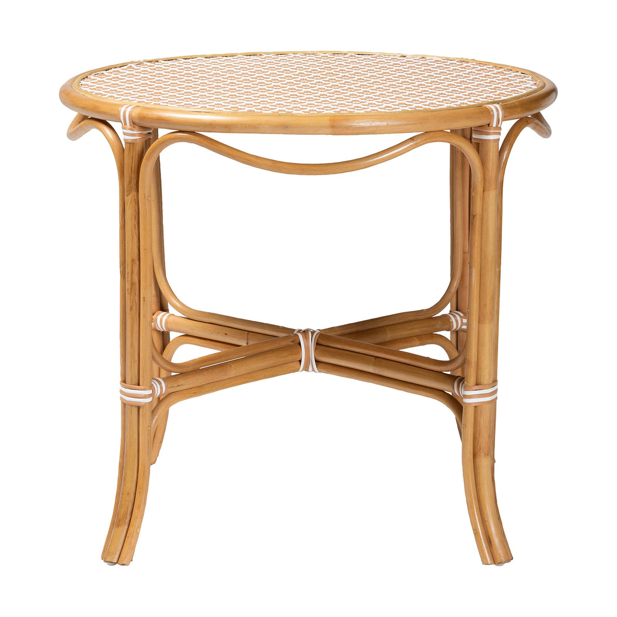 Mattie Natural Rattan Round Bistro Dining Table - Handwoven Cafe-Style Accent Table for Kitchen or Indoor/Outdoor Lounge, Beige
