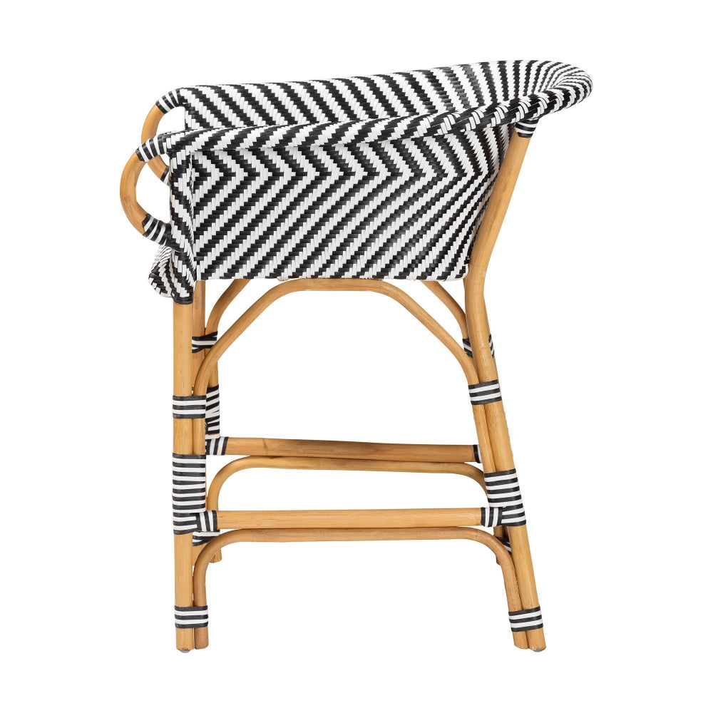 Max Rattan Bistro Counter Stool - Handwoven Cafe-Style Accent Seating with Backrest For Kitchen Island or Indoor/Outdoor Lounge