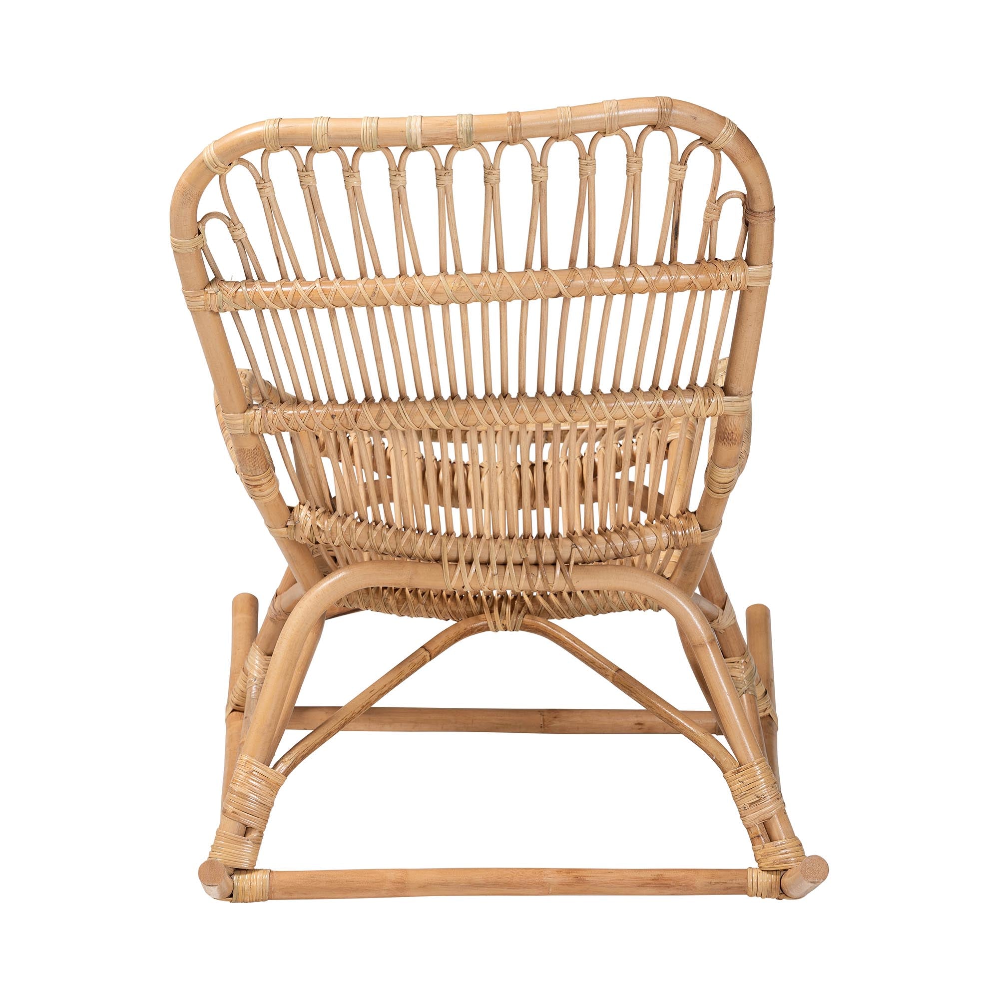 Mahin Natural Rattan Rocking Chair - Handwoven Wicker Accent Rocker with Curved Armrests and High Back, Boho Coastal Lounge Chair for Living Room or Sunroom