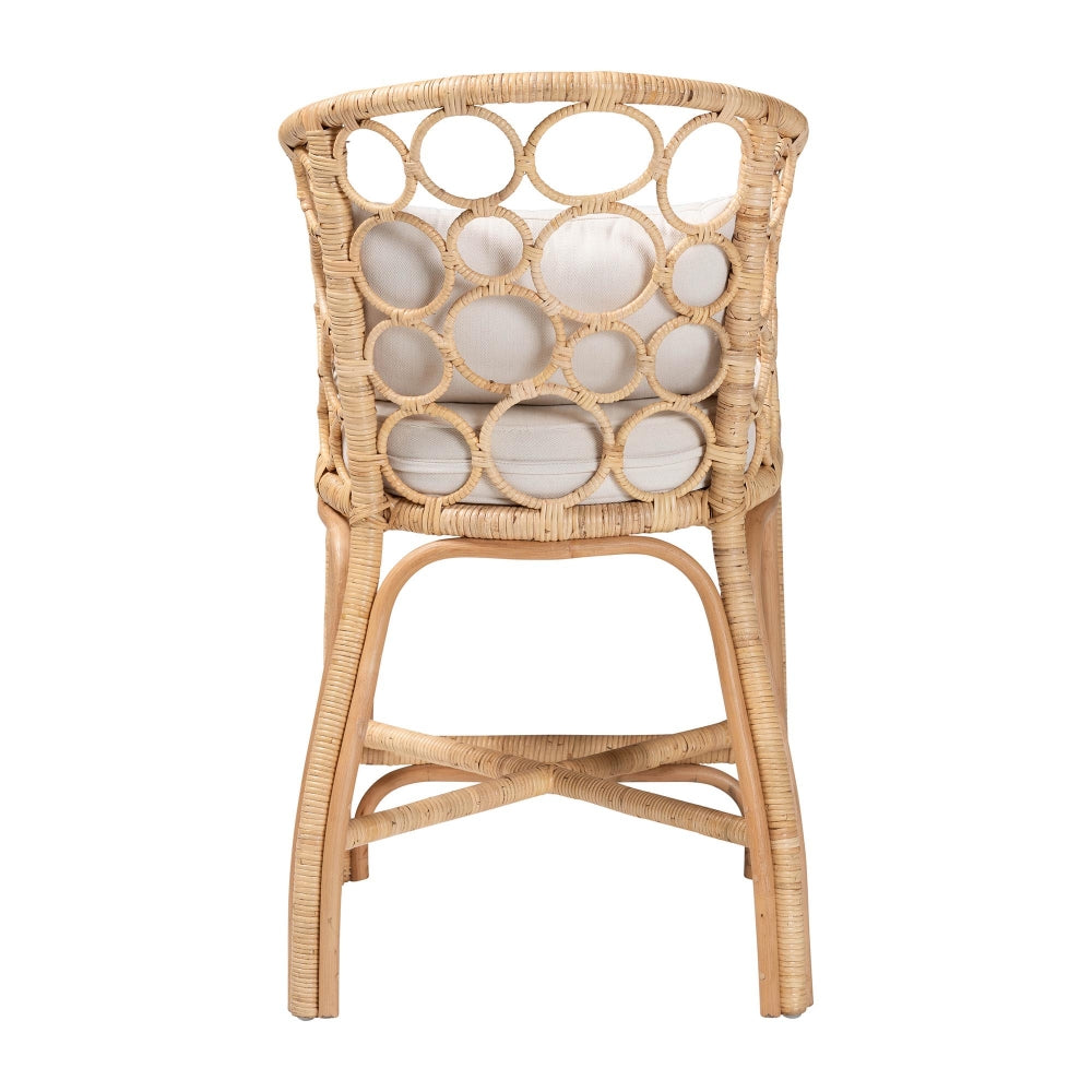 Prisca Natural Rattan Counter Stool with Bubble Frame - Handwoven Wicker Accent Stool with Round Back and Removable Cushions for Kitchen Island or Lounge