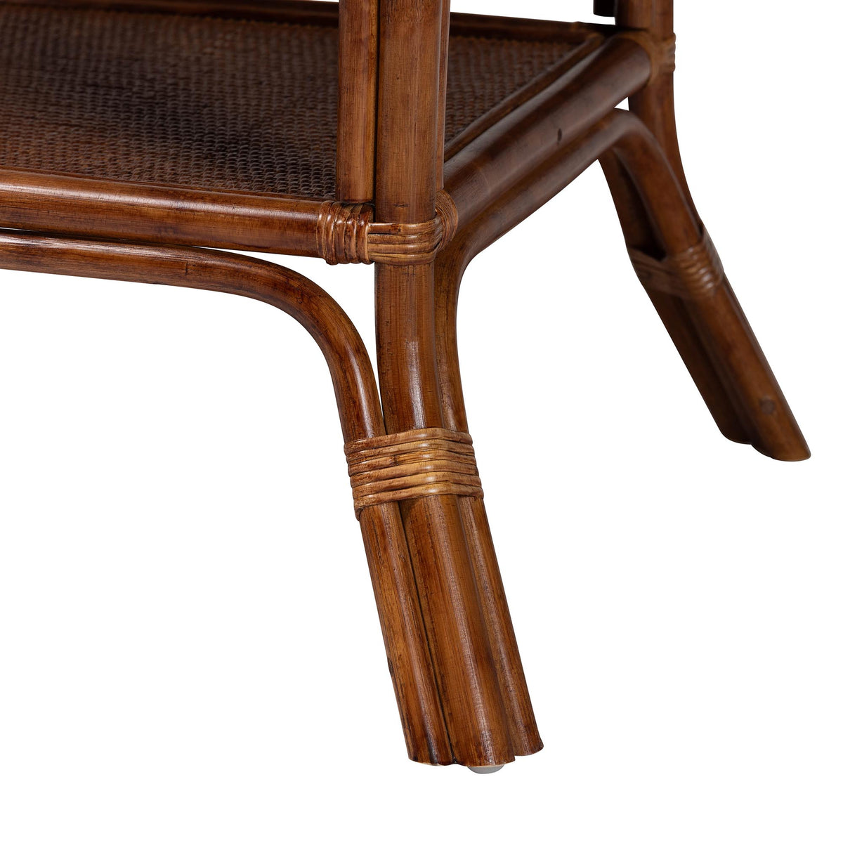Jayanti Marbled Tortoise Natural Rattan Dining Table - Handwoven Wicker Bistro Table with Open Shelf