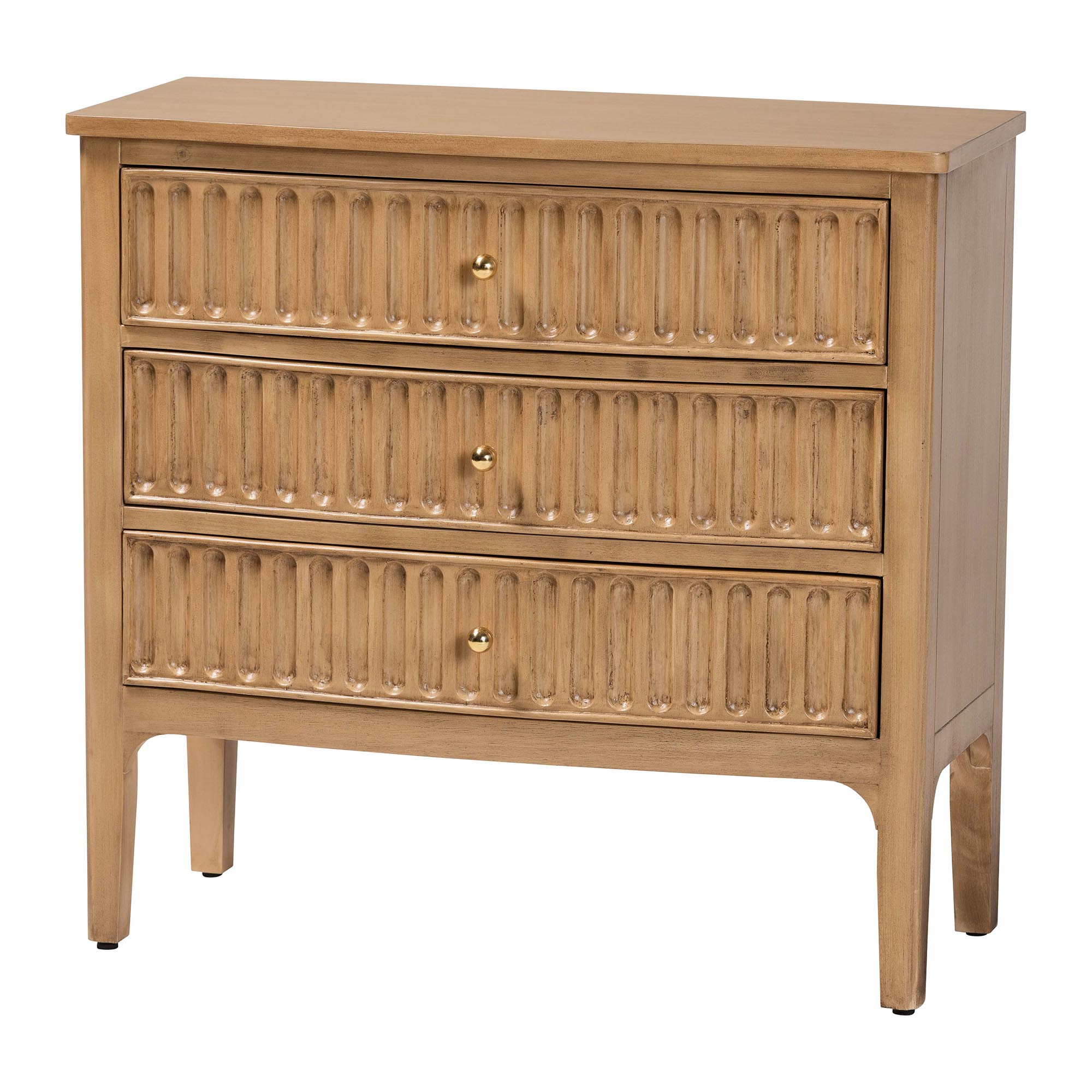 Lavi Fluted Wood Chest - 3-Drawer Storage Chest with Textured Drawer Fronts and Round Knobs for Bedroom