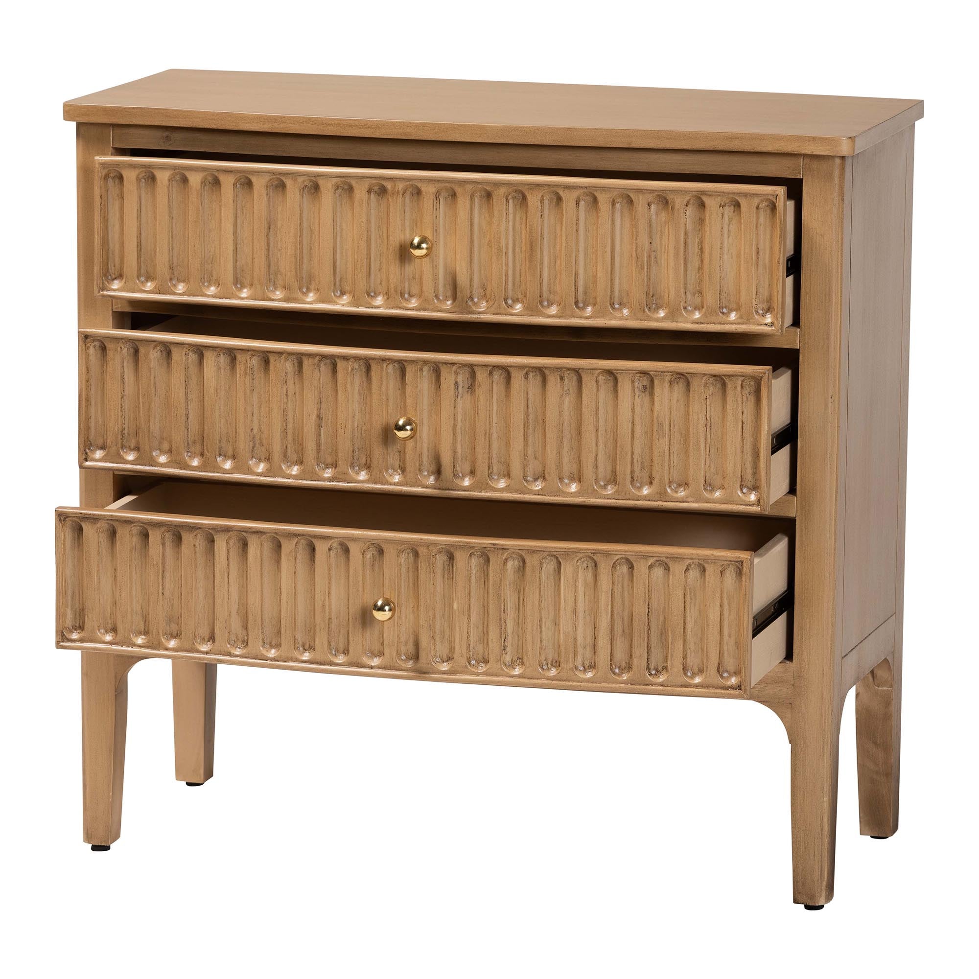Lavi Fluted Wood Chest - 3-Drawer Storage Chest with Textured Drawer Fronts and Round Knobs for Bedroom