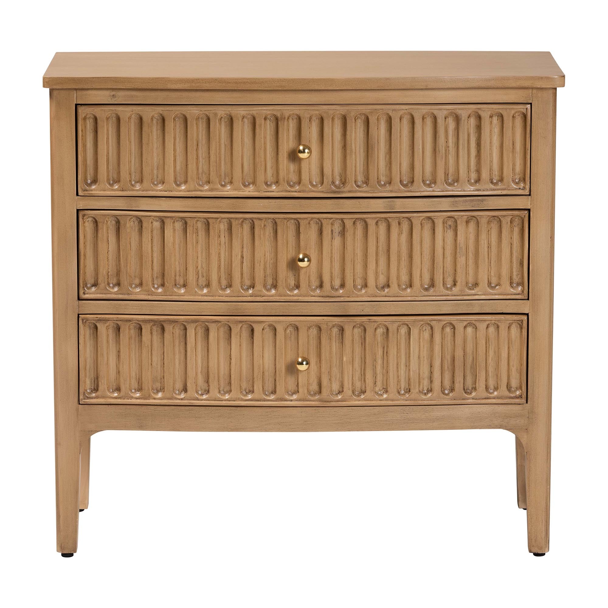 Lavi Fluted Wood Chest - 3-Drawer Storage Chest with Textured Drawer Fronts and Round Knobs for Bedroom